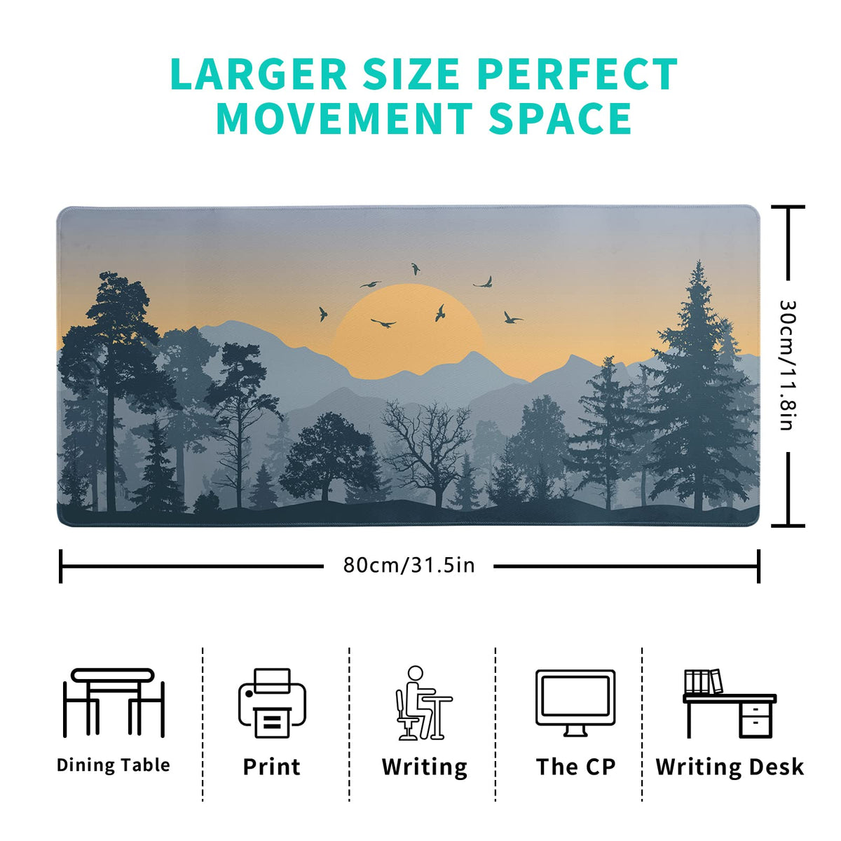 Mountain Gaming Mouse Pad 31.5x11.8 Inch Forest Large Mousepad Extended Grey Mousepad Gaming