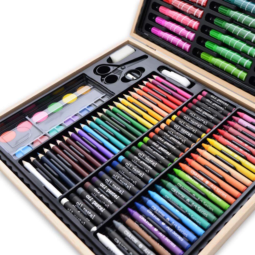Darnassus 130-Piece Art Set, Deluxe Professional Color Set, with Compact Portable Wooden Case, Art
