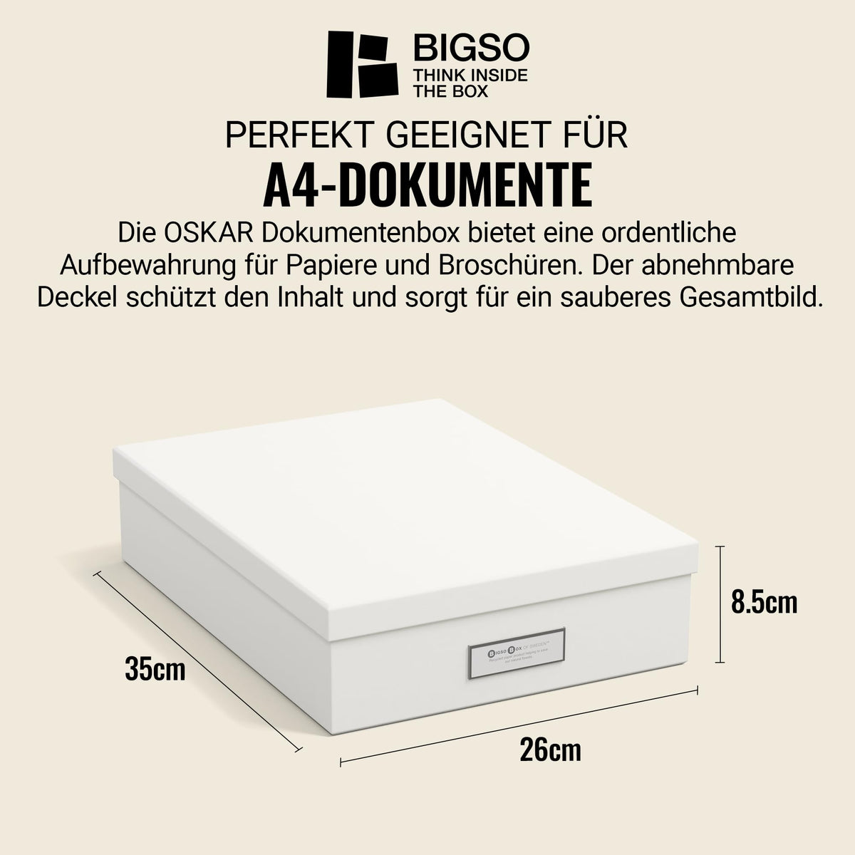 Bigso Box of Sweden Document Box for A4 Paper, Brochures and Notes - Box with Lid and Handle