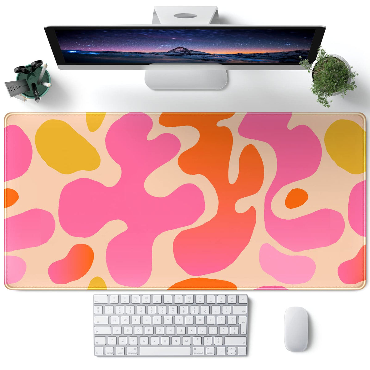 Pink Desk Mat Modern Abstract Large Mouse Pad XXL Cute Pink Desk Pad Keyboard Mat, Desk Accessories