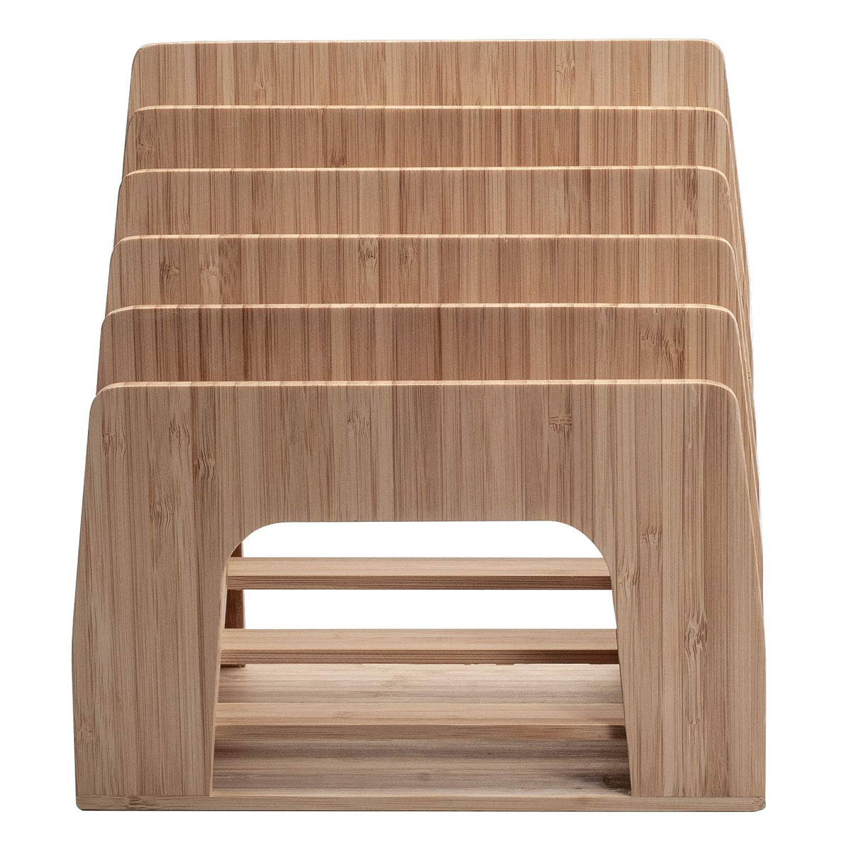 MobileVision Bamboo Desktop Inclined File Folder Organizer and Paper Tray, Upright Sections, Step