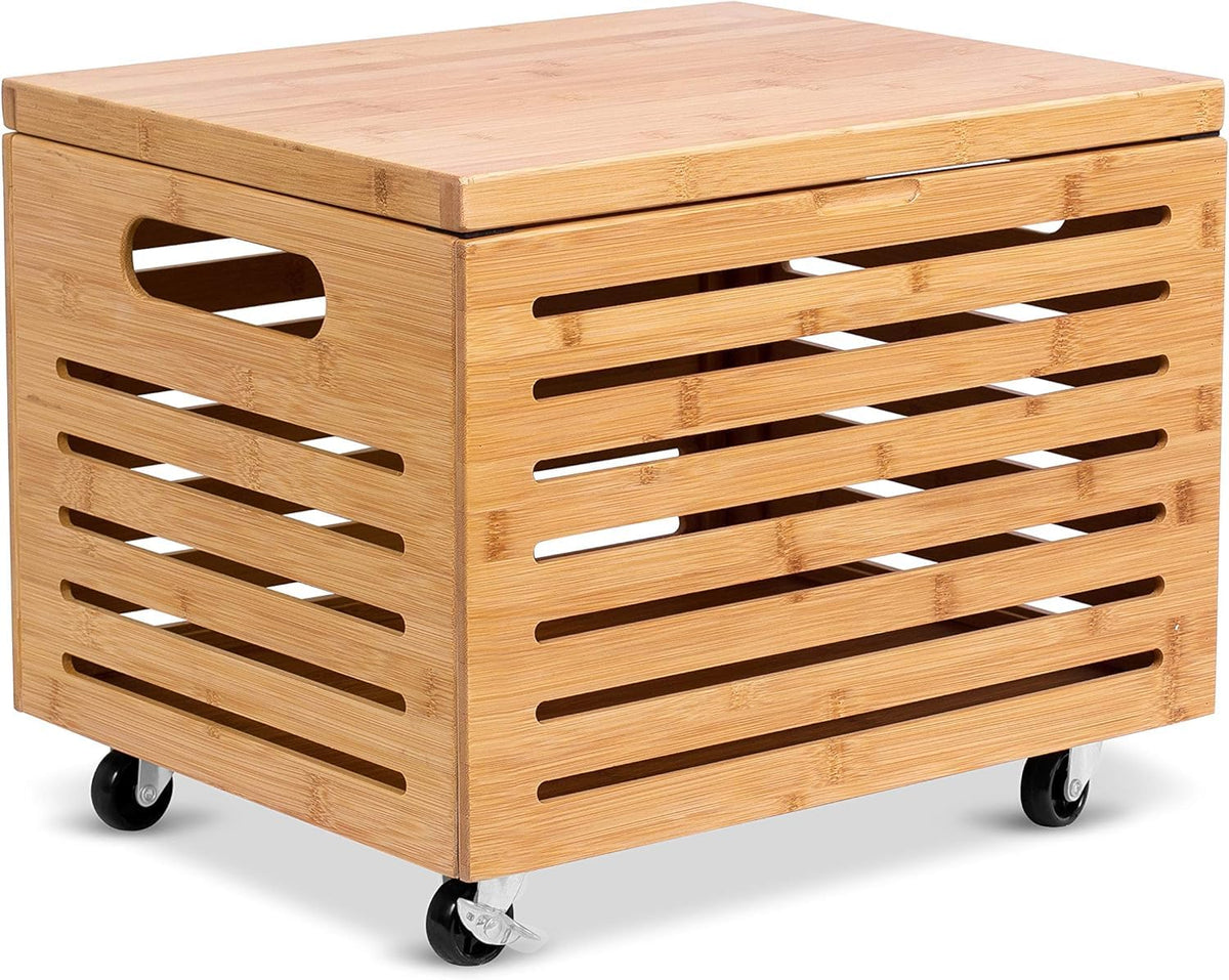 BIRDROCK HOME Bamboo Rolling File Storage Organizer Box with Lid - Decorative File Cabinet on
