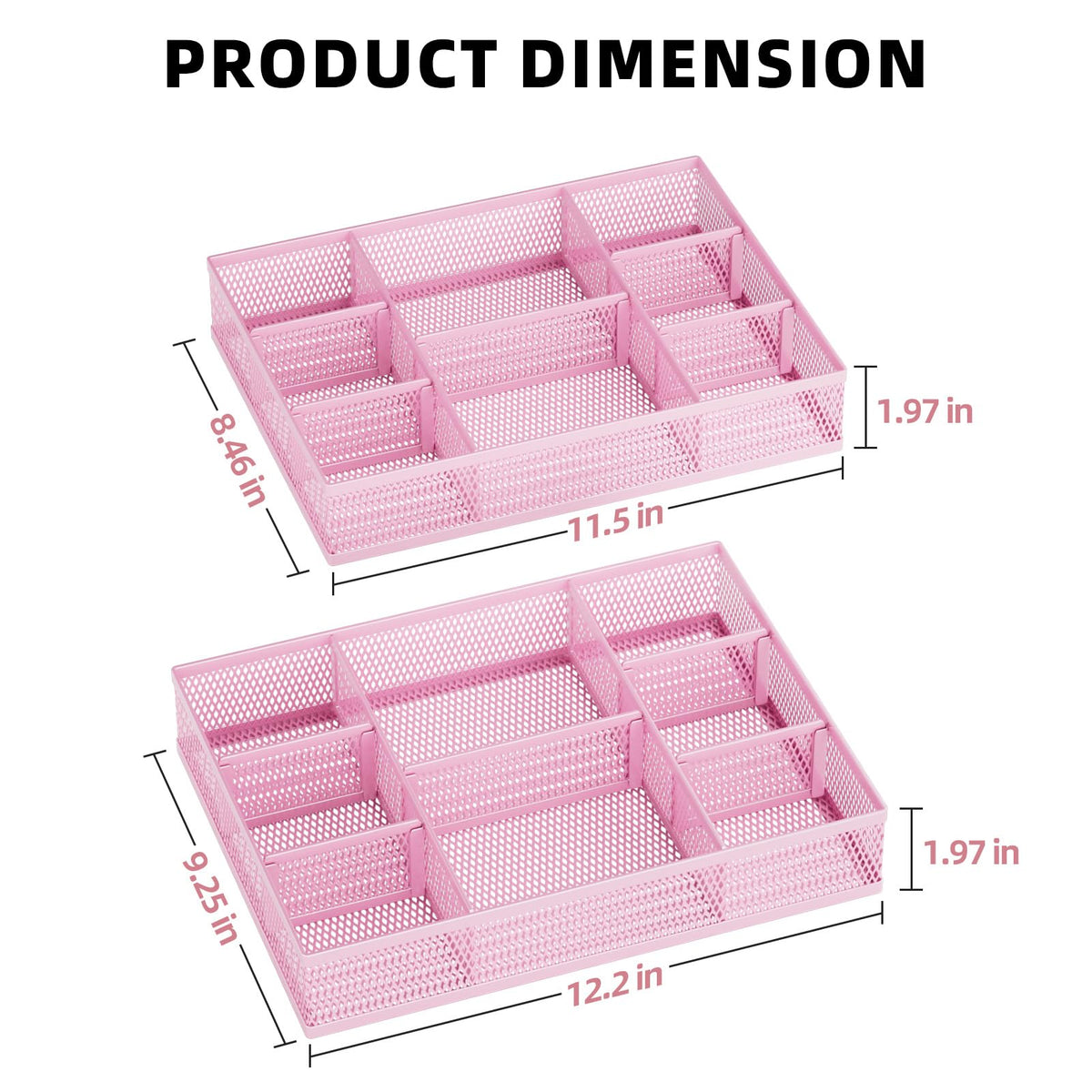 Marbrasse 2 Pack Desk Drawer Organizer, Mesh Drawer Organizer Tray with 8 Adjustable Compartments