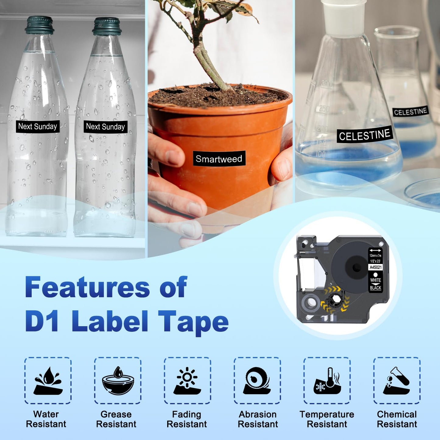 6-Pack Compatible with Dymo White on Black D1 Label Tape 45021 a45021 12mm