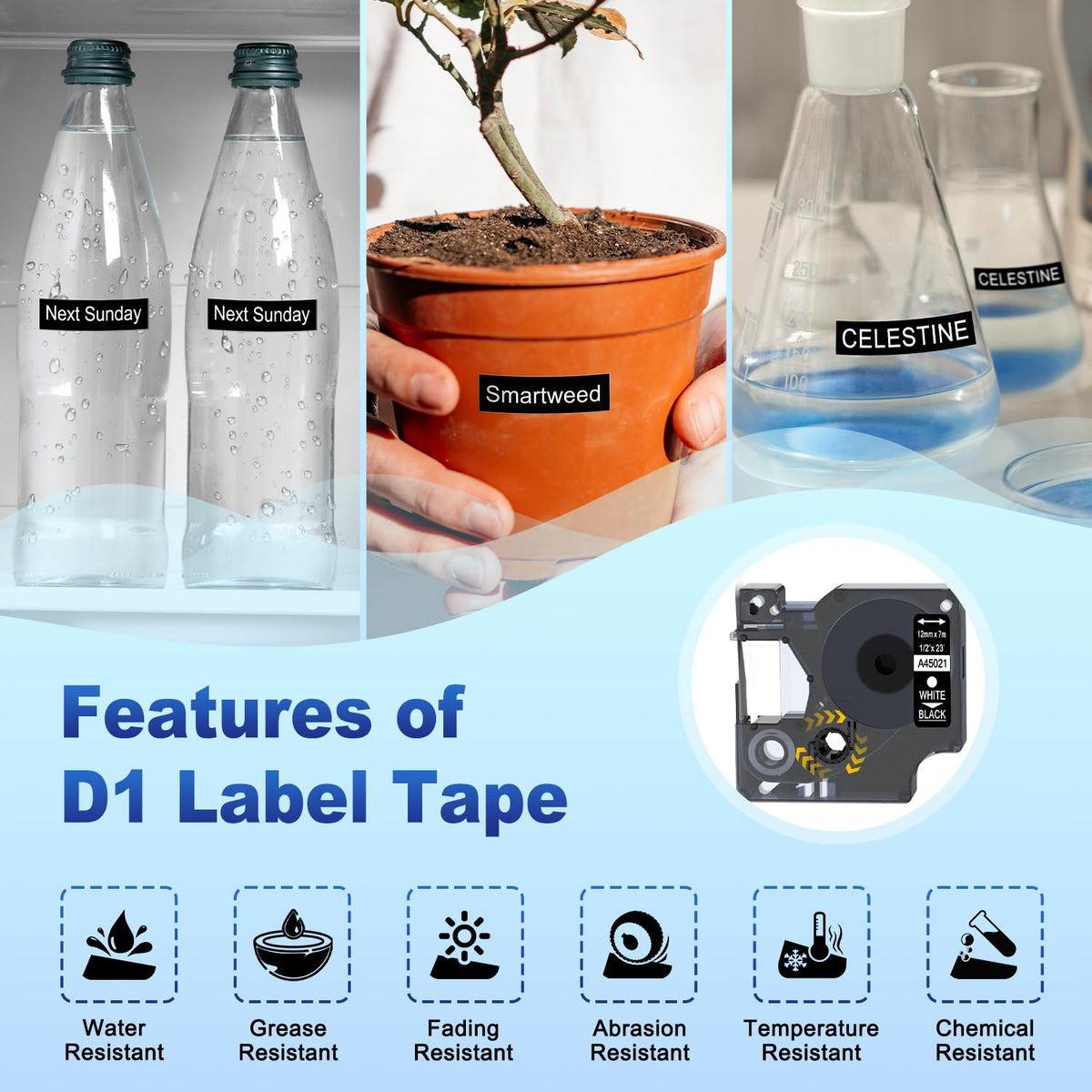 6-Pack Compatible with Dymo White on Black D1 Label Tape 45021 a45021 12mm