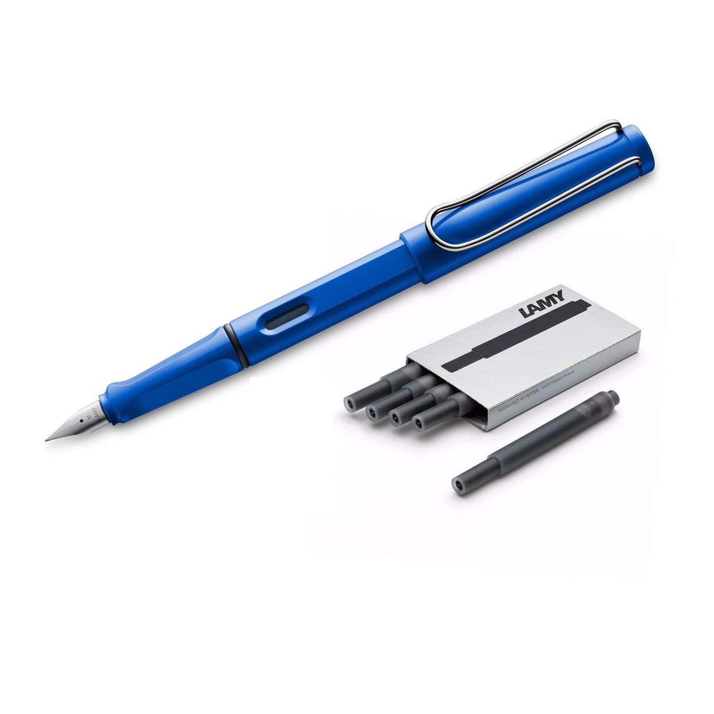 LAMY Safari Fountain Pen (14F) Sky Blue + 5 Black Ink Cartridges (O158944)