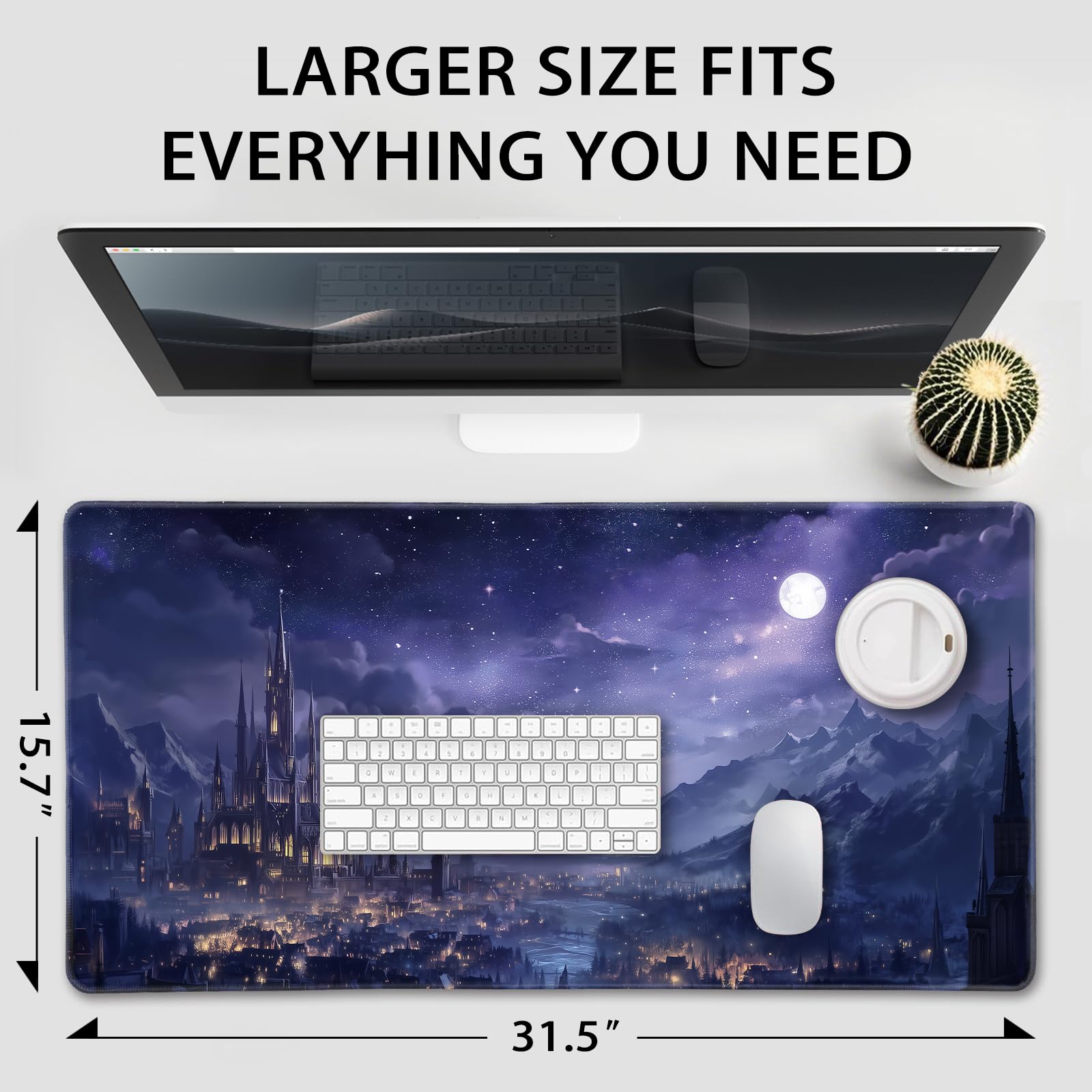 Mcapirivo Fantasy Castle Night Large Gaming Mouse Pad Desk Mat 31.5"x15.7"