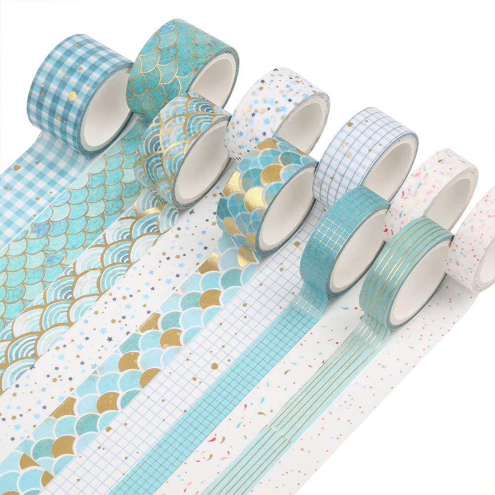 CCINEE 10 Rolls Washi Tape Set,Gold Foil Decorative Masking Tapes for Bullet Journal Planner