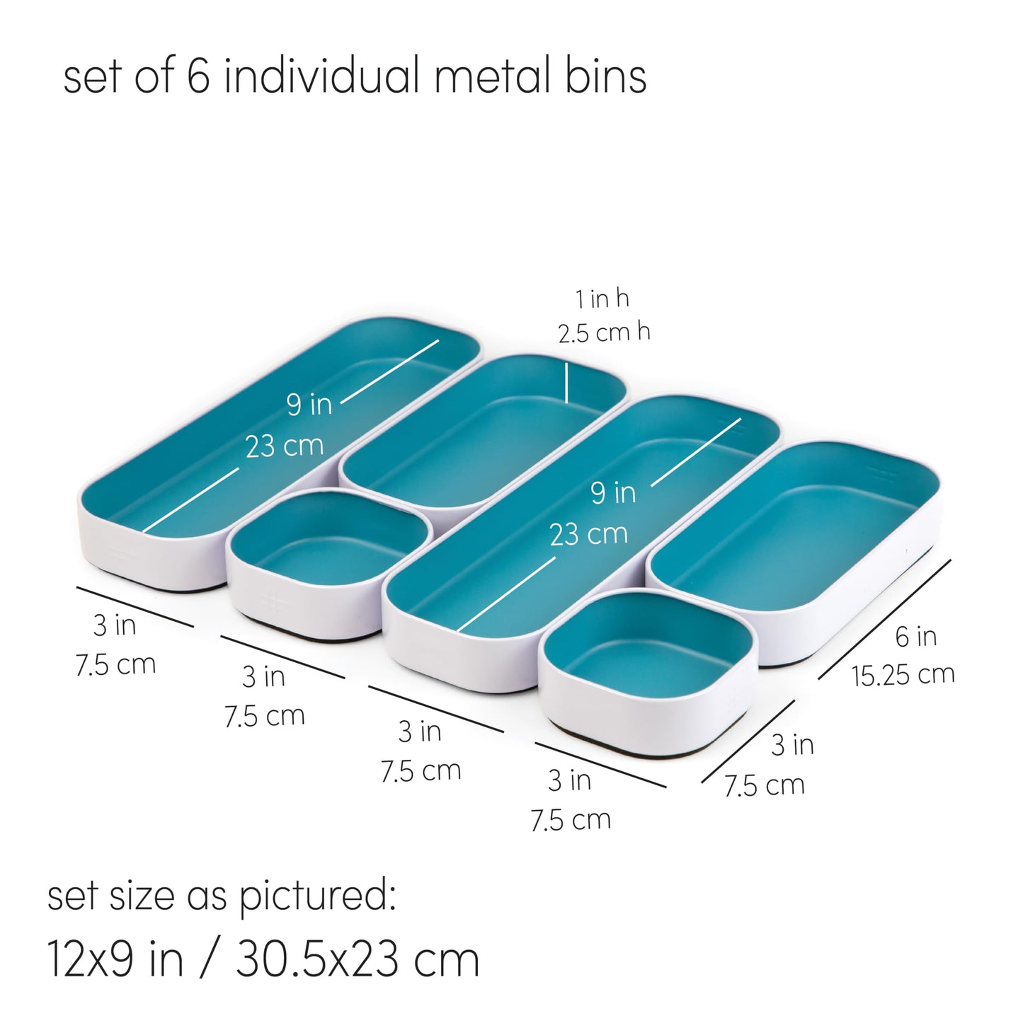 Three by Three Seattle Metal Stacking Bins Drawer Organizer, 6-Pc (Sky)