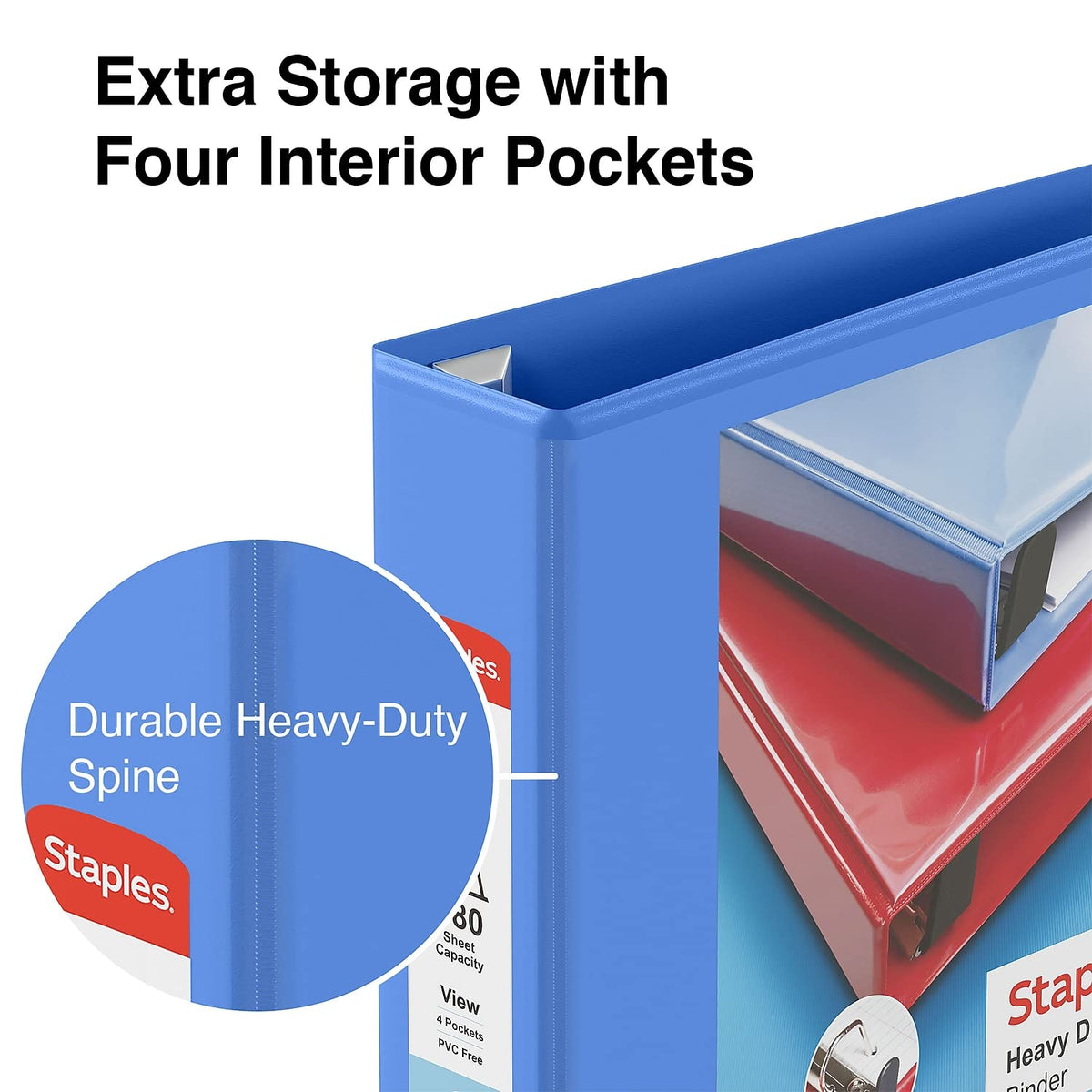 Staples Heavy-Duty 2-Inch D-Ring View Binder, Periwinkle, Reinforced