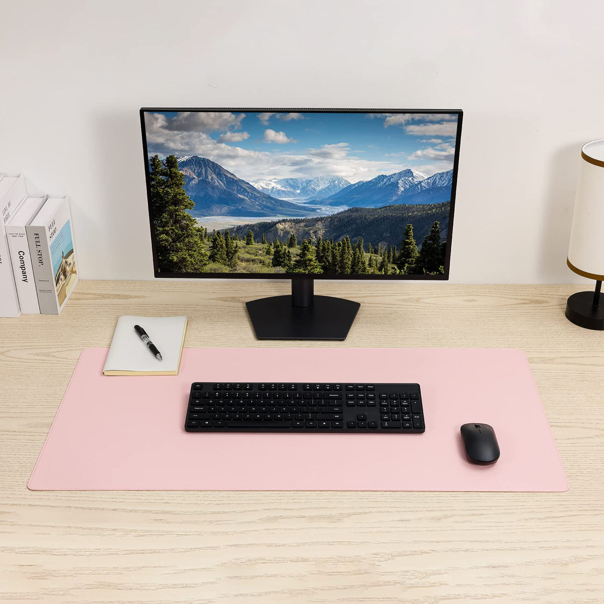 Wolaile PU Leather Desk Pad Blotter,Light Pink Waterproof Office Desktop Mat for Women,36x17in