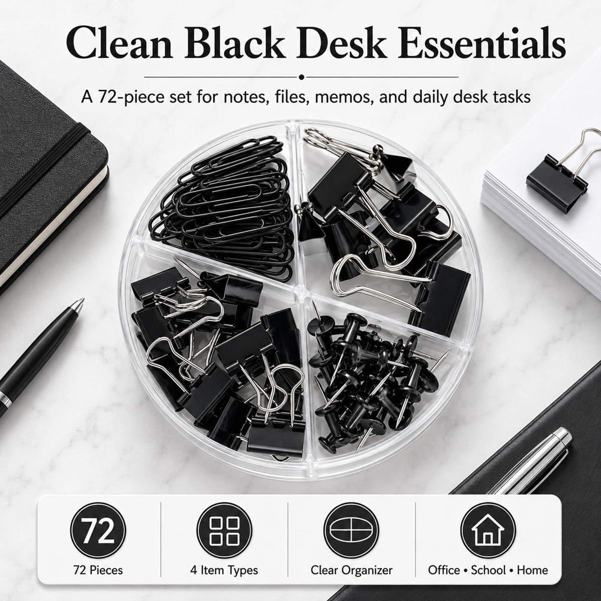 Creechwa Paper Clips Binder Push Pin Set, Assorted Sized Binder Clips