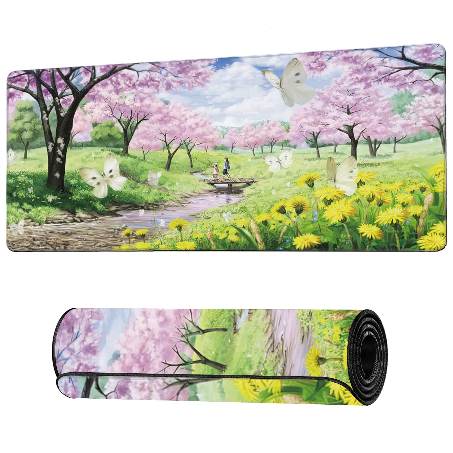 Spring Garden Extended Gaming Mouse Pad Large Desk Mat with Non-Slip Rubber Base and Stitched