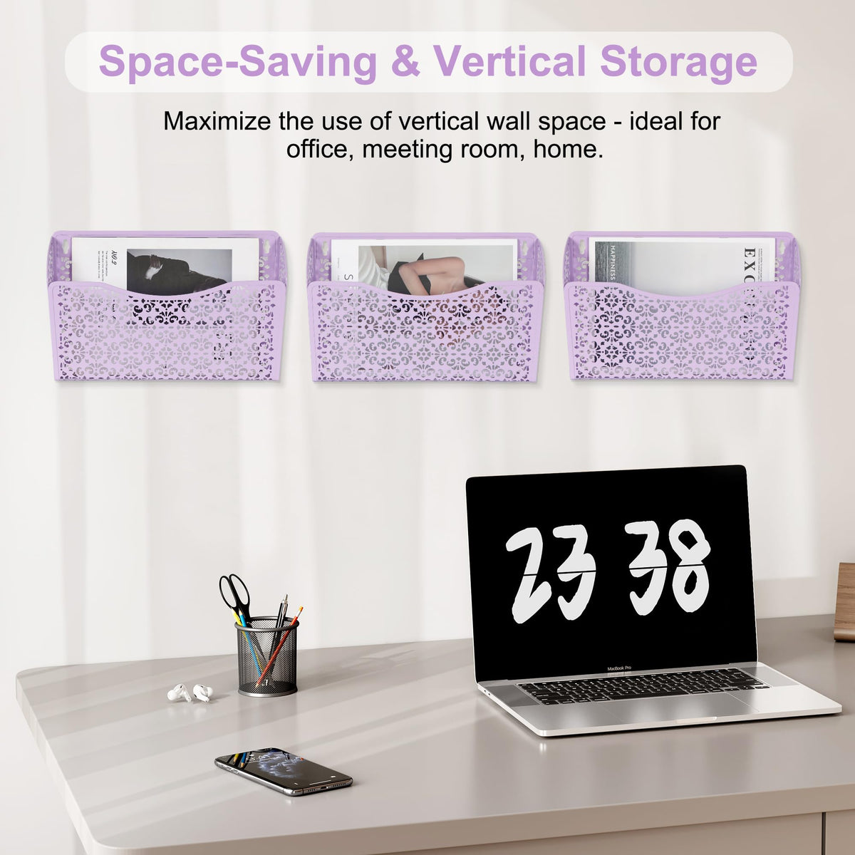 EasyPAG 3 Single Wall Mount File Organizer Vertical Metal Wall Pocket File Holder for Office, Home