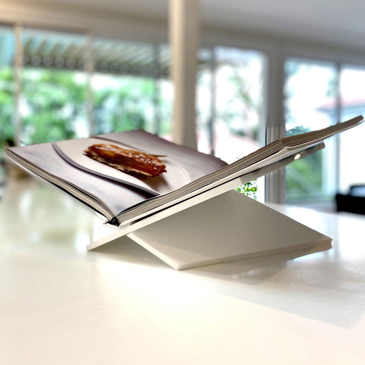 Baseline IGR Large White Acrylic Book Stand, 12.5" x 9.5" x 5.5”, Acrylic Book Holder, Open