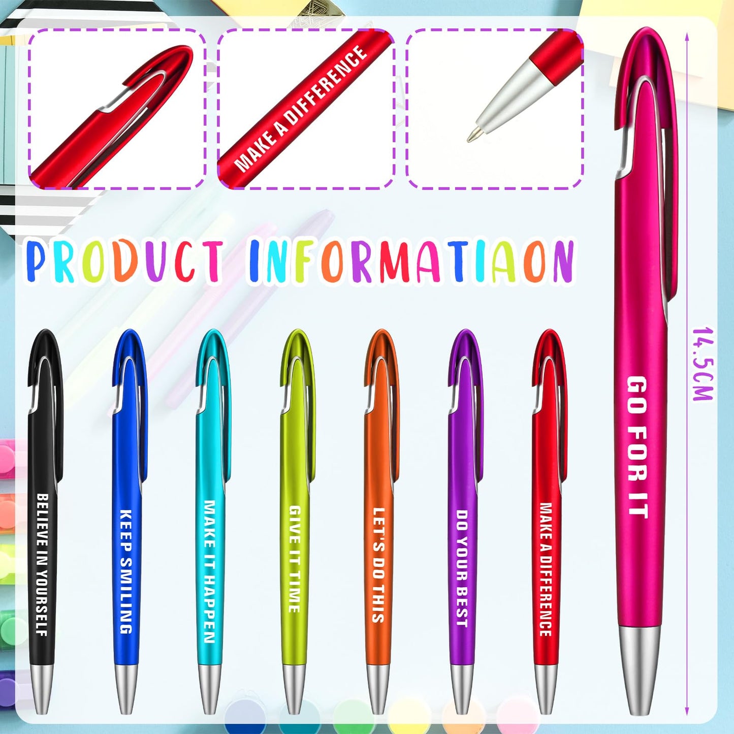 Lincia 100 Pcs Inspirational Ballpoint Pens Bulk, Medium Point, Black Ink