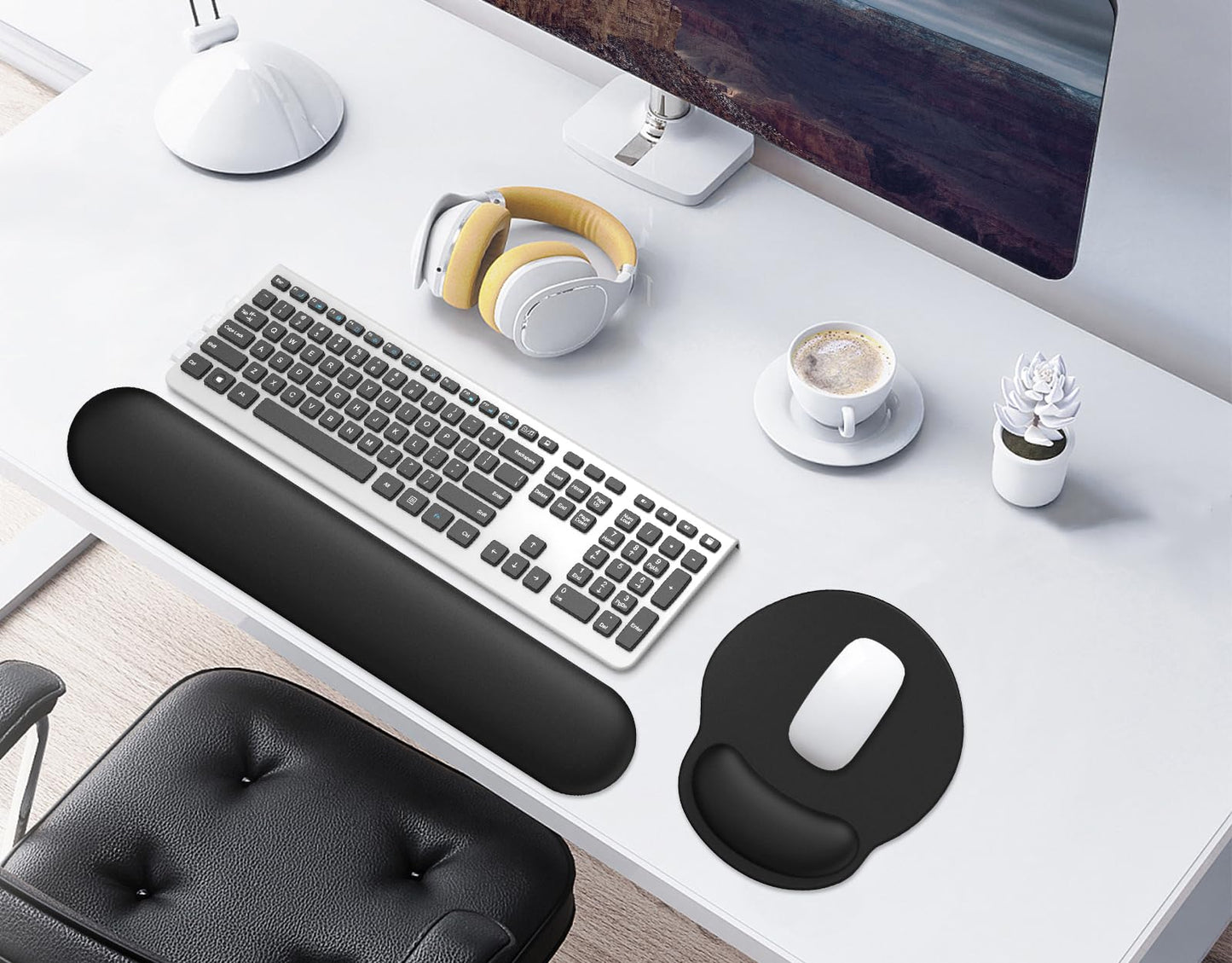 eulps Mouse Pad Wrist Support, Ergonomic Memory Foam Keyboard Wrist Pad & Gel Wrist Rest Set for