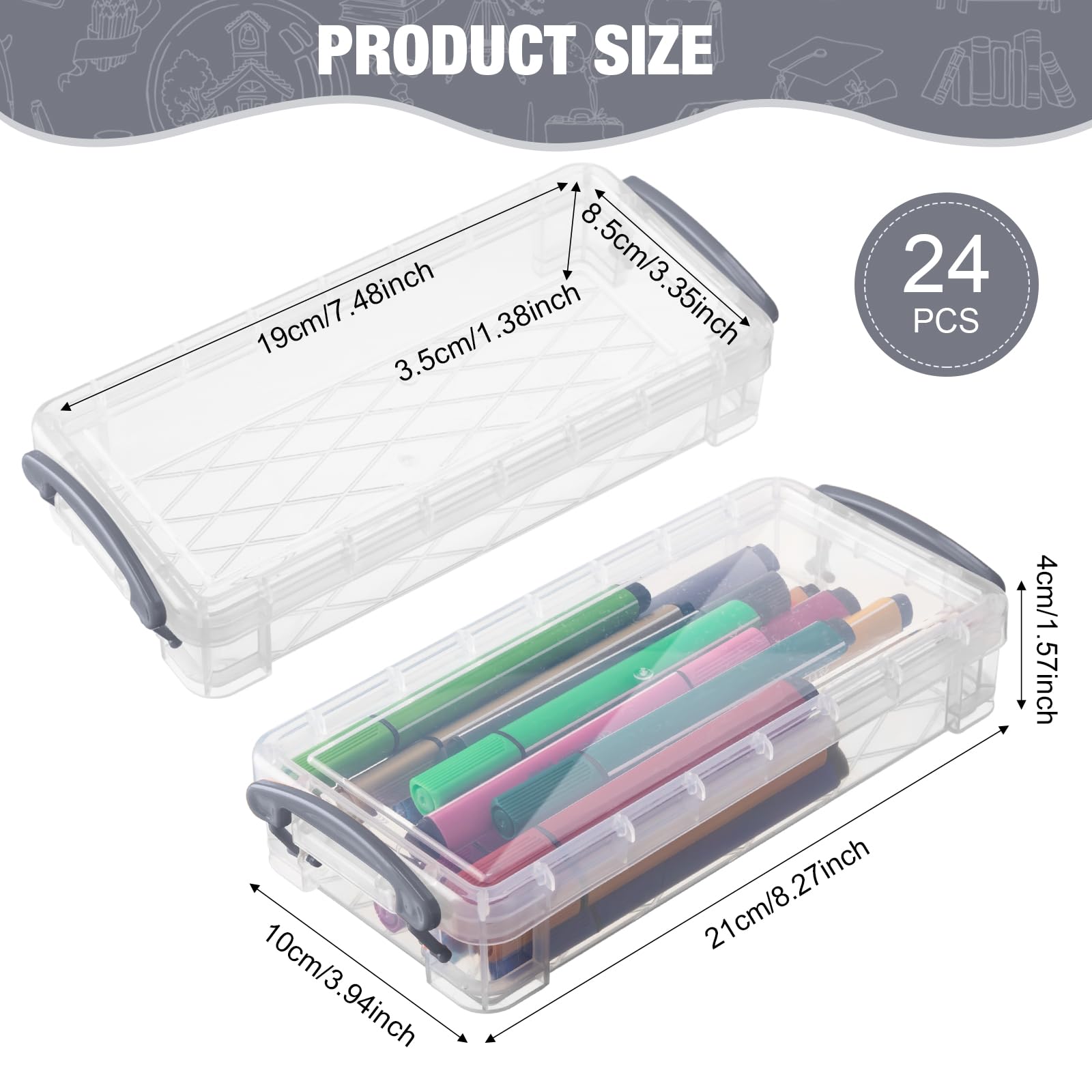 Gueevin 24 Pcs Pencil Box Clear Plastic Pencil Case, Gray
