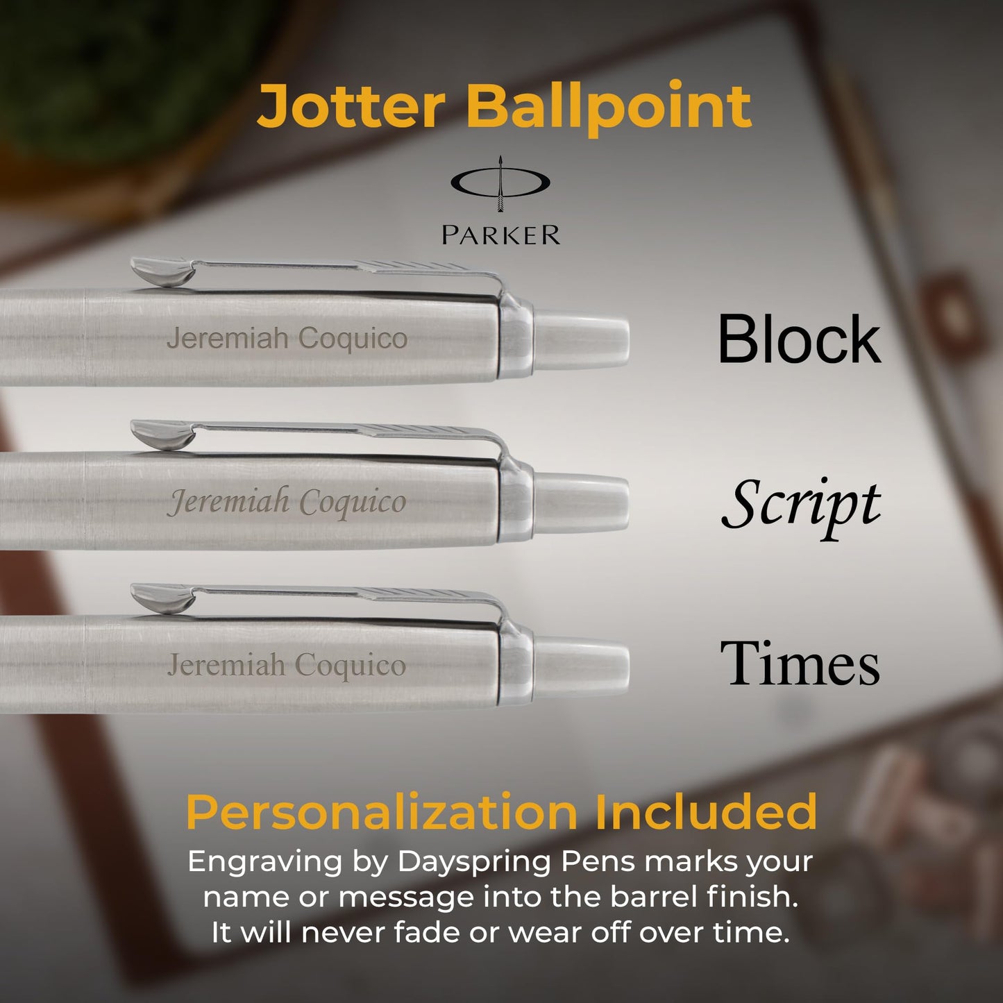 Parker Jotter Personalized Ballpoint Pen, Stainless Steel with Chrome Trim