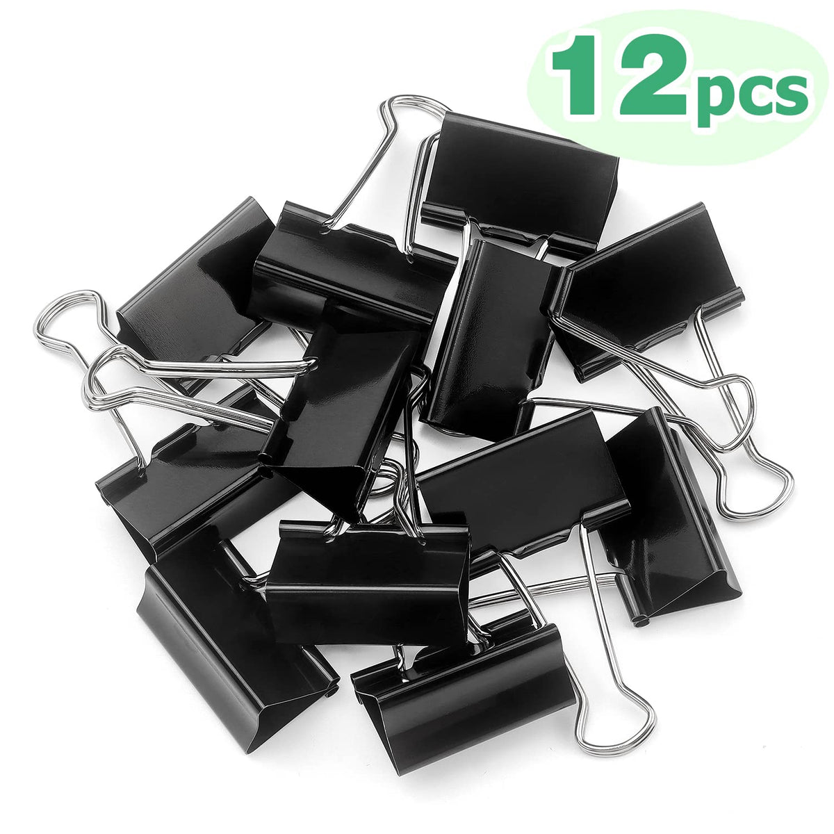 ZZTX 12 Pack Large Binder Clips 1.6 Inches Black