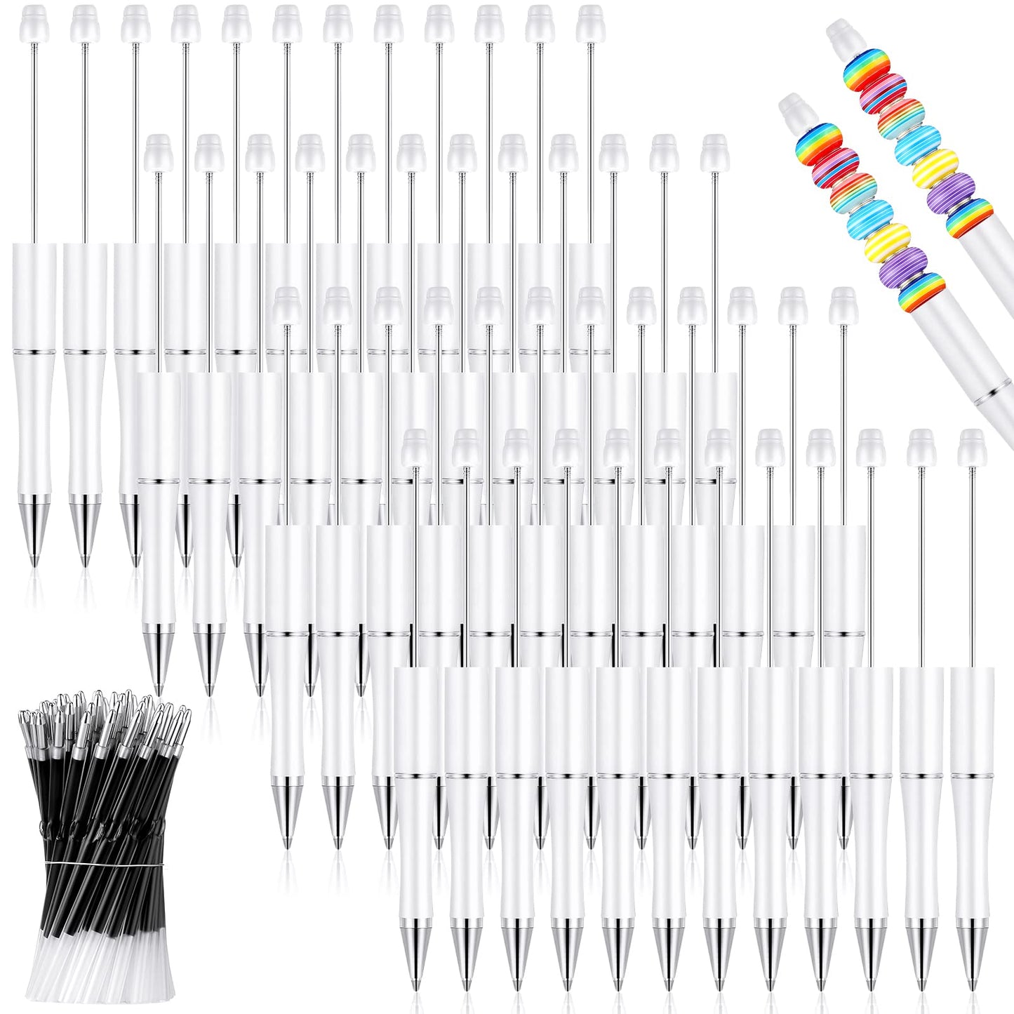 Crtiin 100 Pcs Beadable Pen School DIY Kit,White