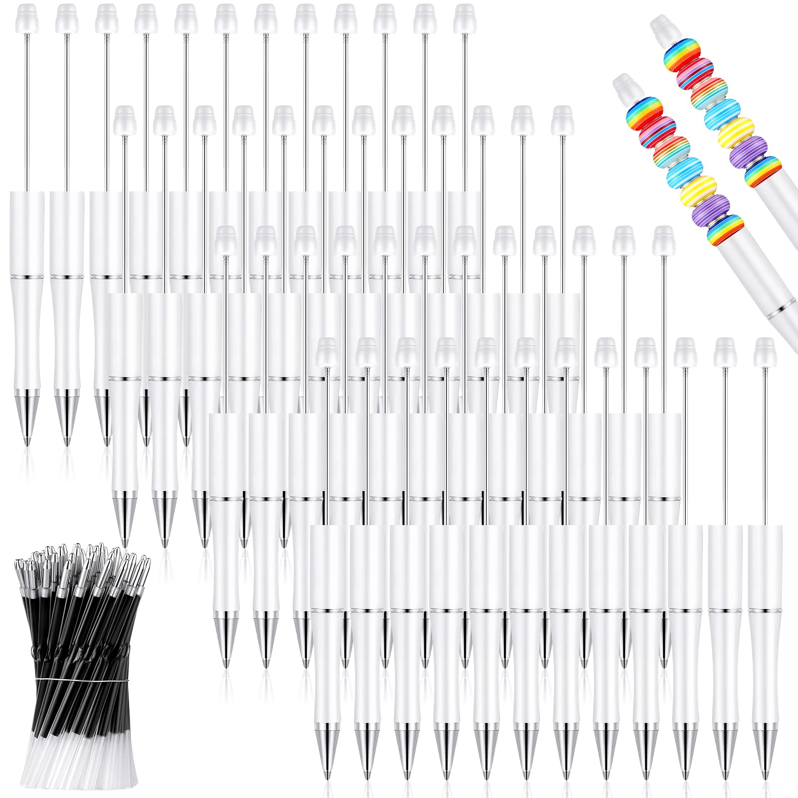 Crtiin 100 Pcs Beadable Pen School DIY Kit,White
