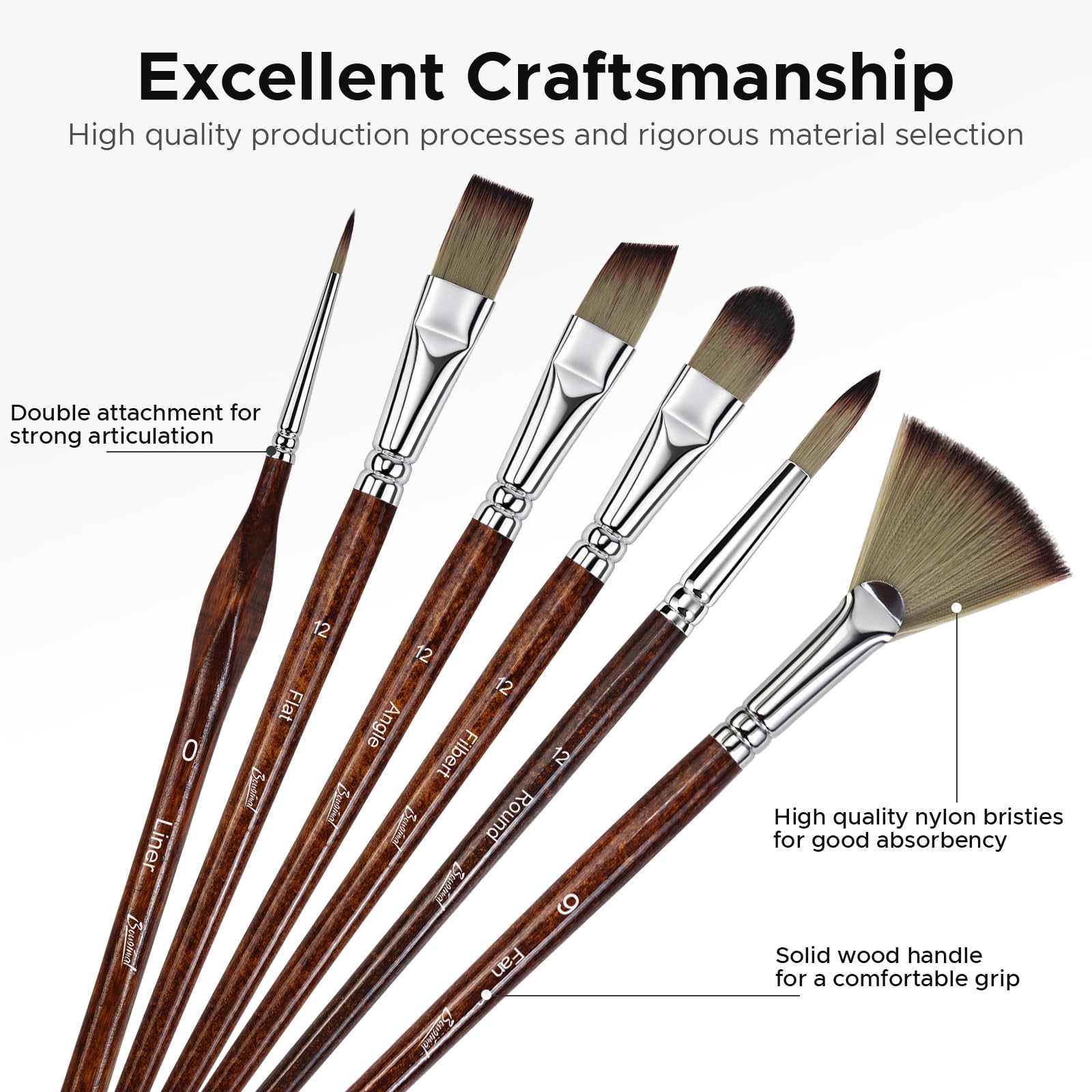 Bougimal 33 Pcs Paint Brush Set, No-Shedding Artist Paint Brushes