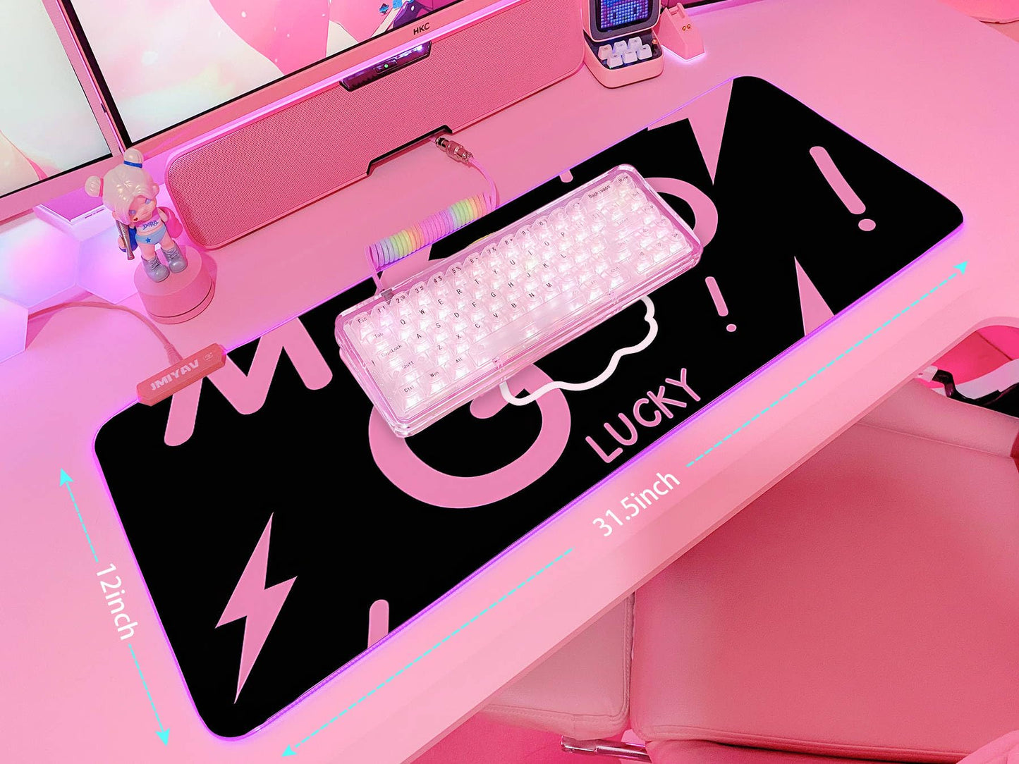 JMIYAV Pink RGB Gaming Mouse Pad 31.5x12 Inch PC XL Large Extended Glowing Led Light Up Desk Pad