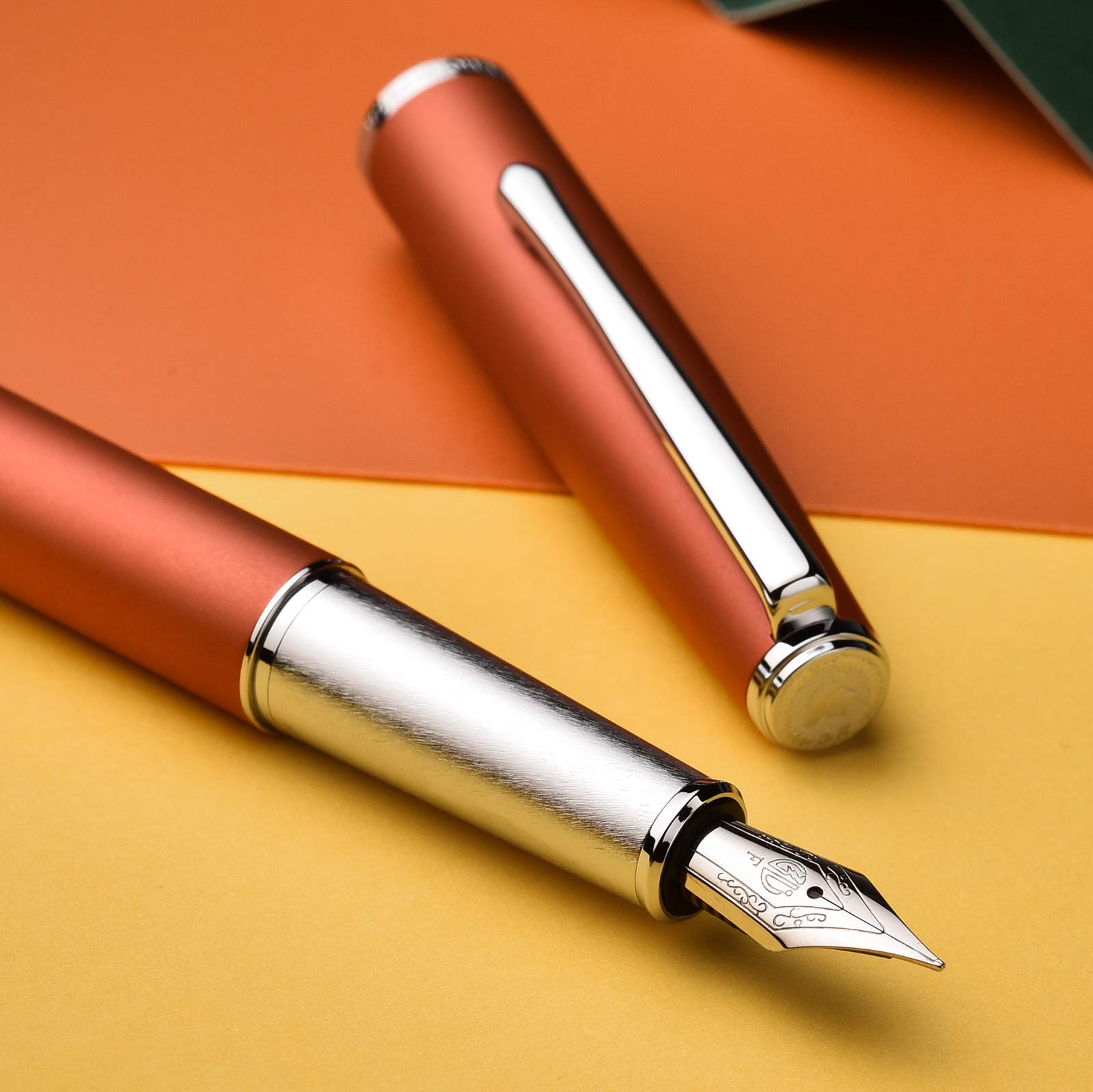 Hongdian 920 Orange Metal Fountain Pen, Iridium Extra Fine Nib Classic Pen, Includes Refillable