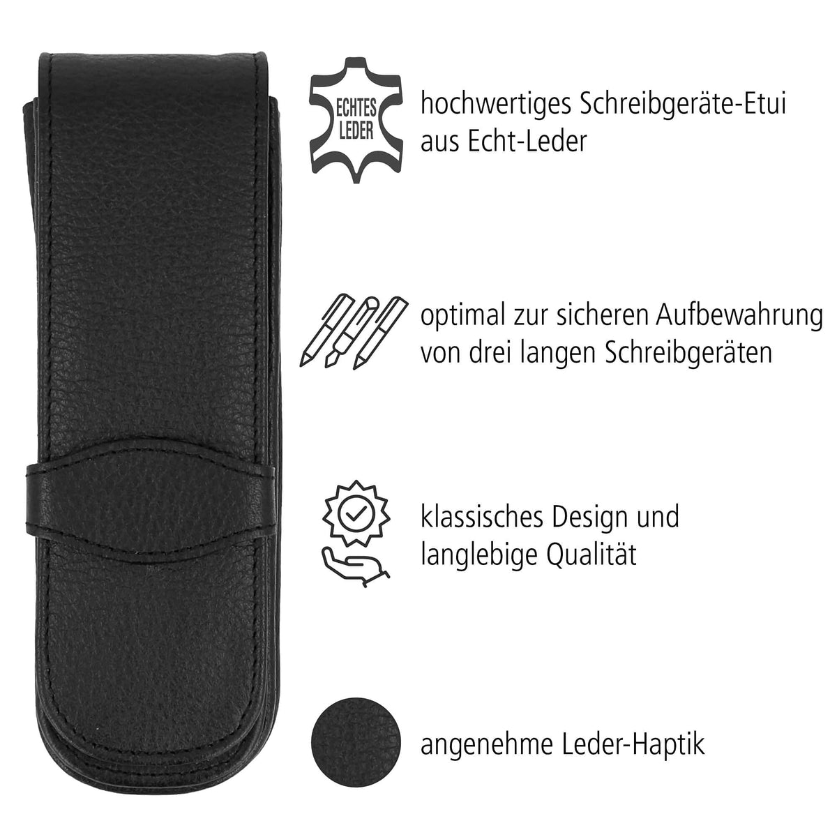 Online Leather Pen case, Made of Genuine Leather, Black, for Three pens, an Elegant Accessory for