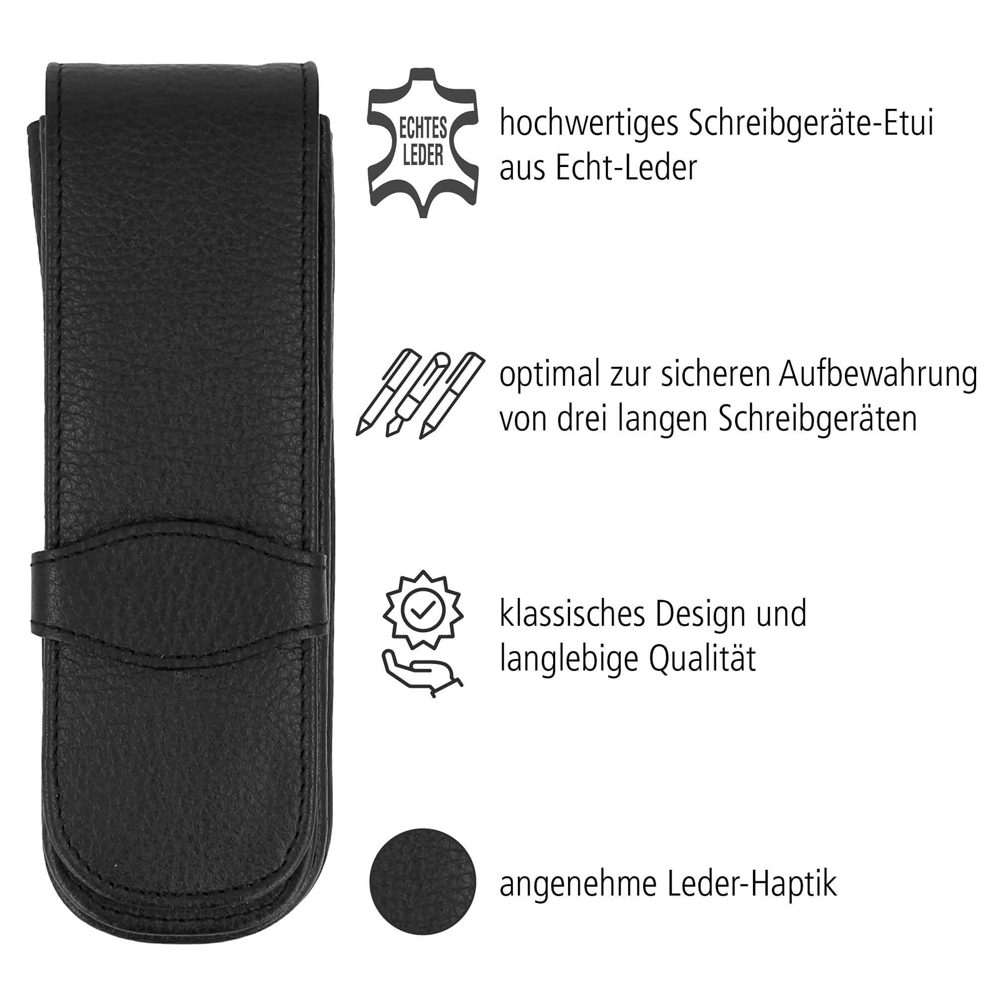 Online Leather Pen case, Made of Genuine Leather, Black, for Three pens, an Elegant Accessory for