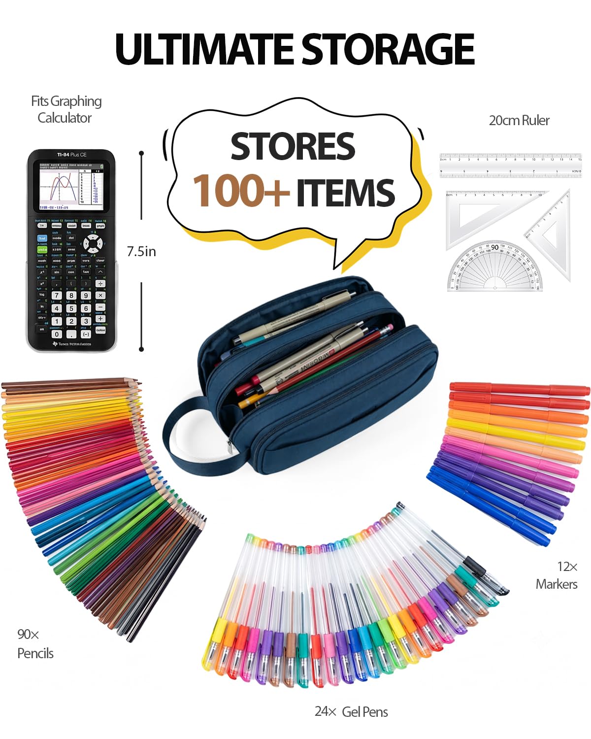 Fmeida Extra Large Pencil Case Pouch Stationery Bag Office Supplies