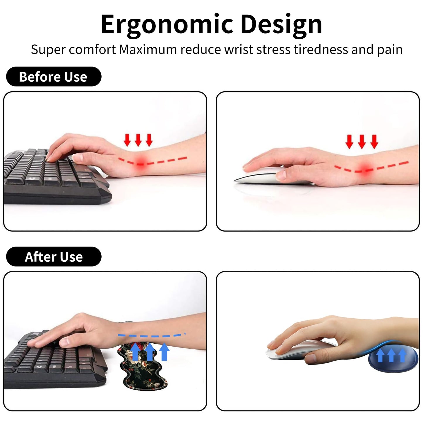 Office Mouse Pad Set with Wrist Support, Large 31.5"x11.8" Desk Mat, Ergonomic Memory Foam Keyboard