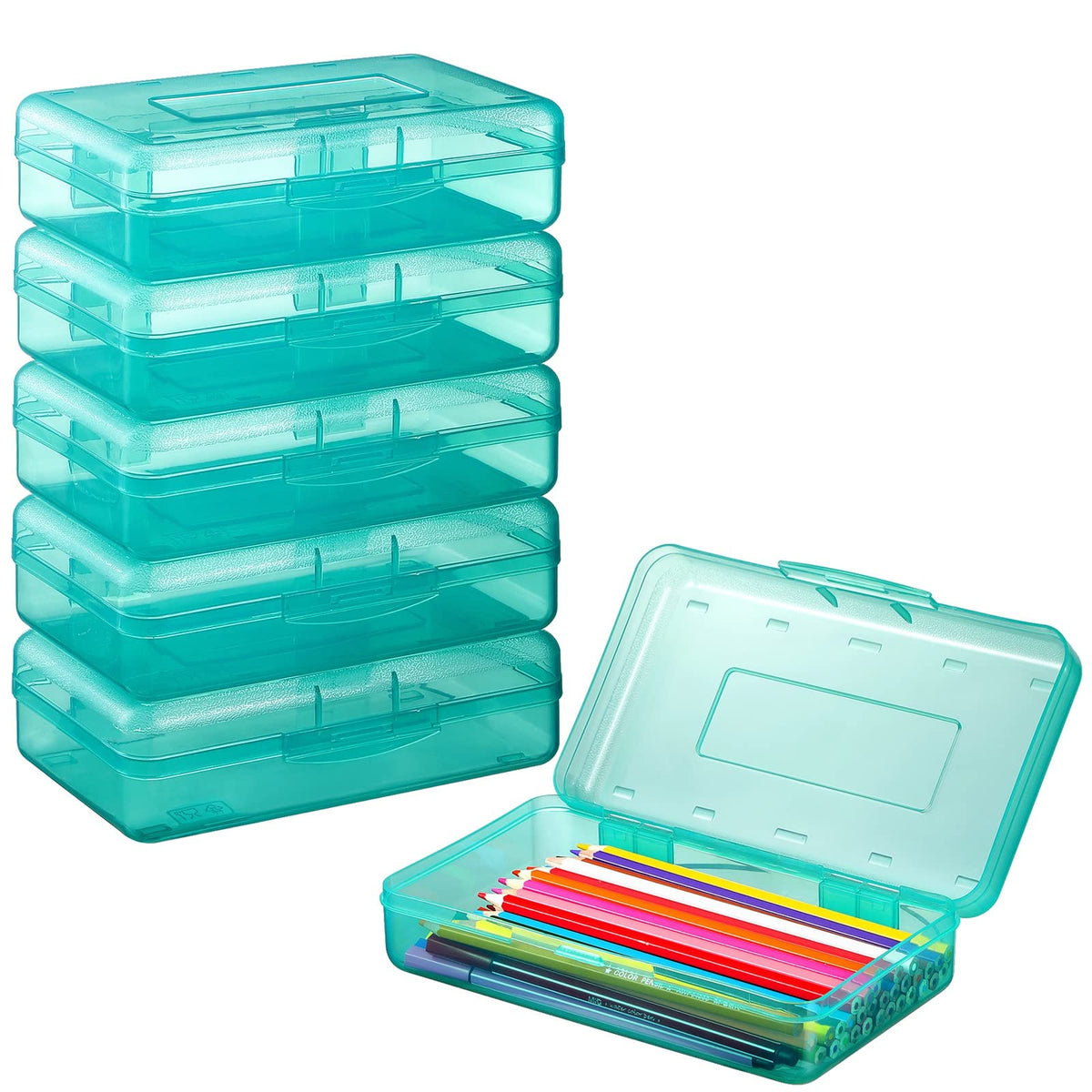 Sooez 6 Pack Pencil Box, Hard Pencil Boxes for School Supplies Bulk, Large Plastic Pencil Case with