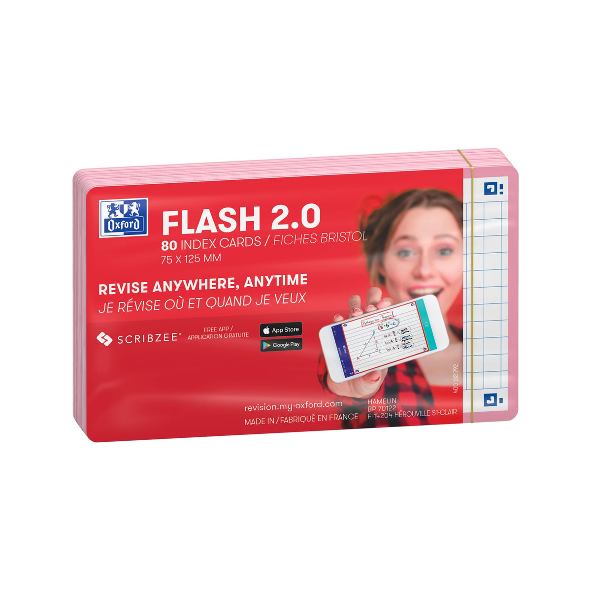 Oxford Flash 2.0 Pack of 80 Flash Cards Size 7/5 x 12.5 cm Small Squares on Both Sides - Navy Blue