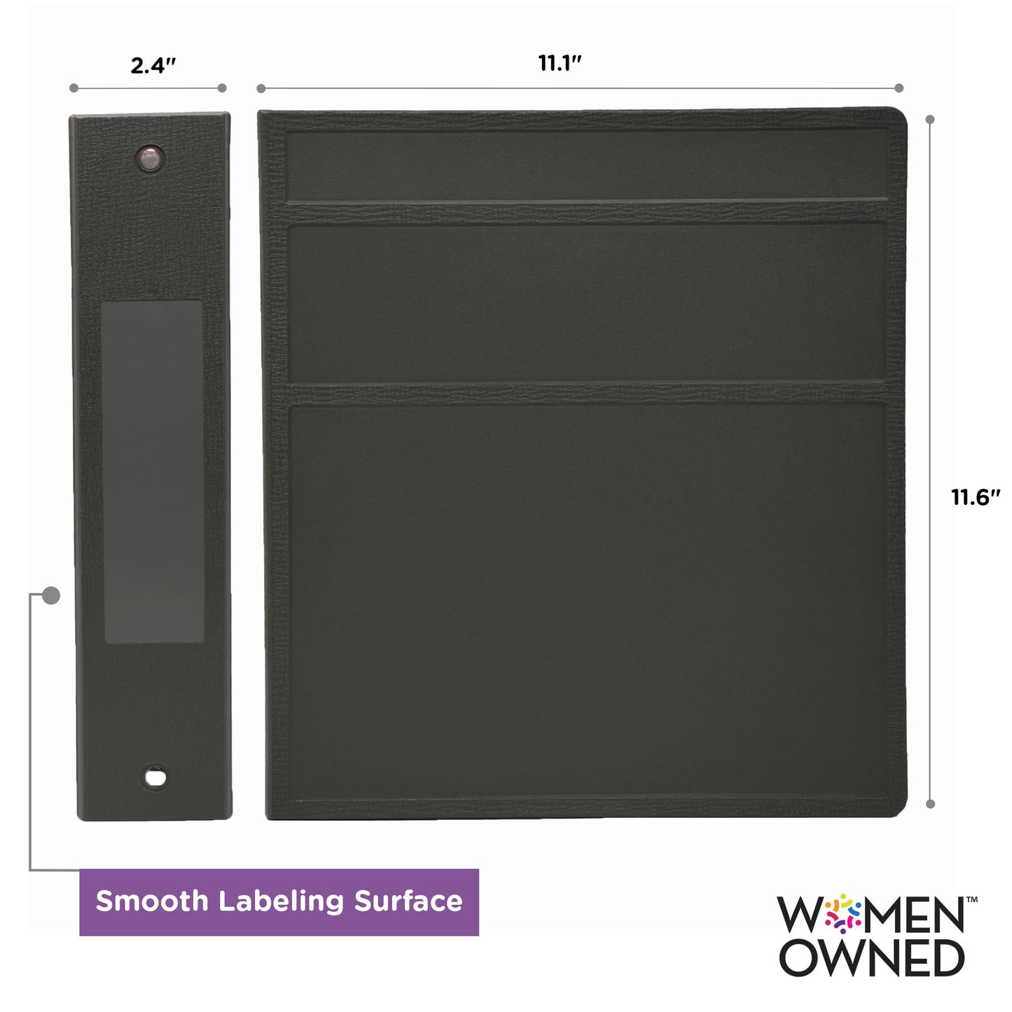 Carstens 2-Inch Heavy Duty 3-Ring Binder - Side Opening, Charcoal Gray, Durable Plastic, Precision