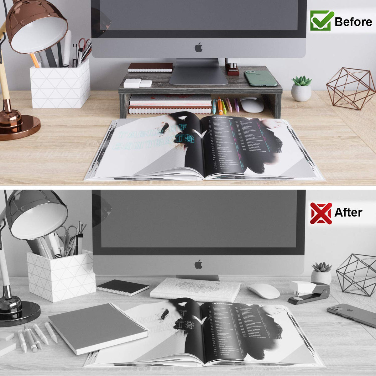 Bestier Wood Monitor Riser PC Stand Shelf for Desk/TV Desktop Laptop Stand - Gray, 15.7 Inch