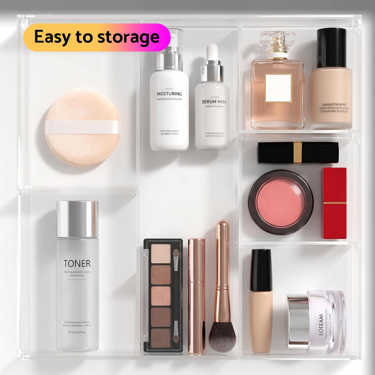 HIIMIEI Acrylic Drawer Organizer, 6 Section Clear Makeup Tray Organizer for Drawer Office