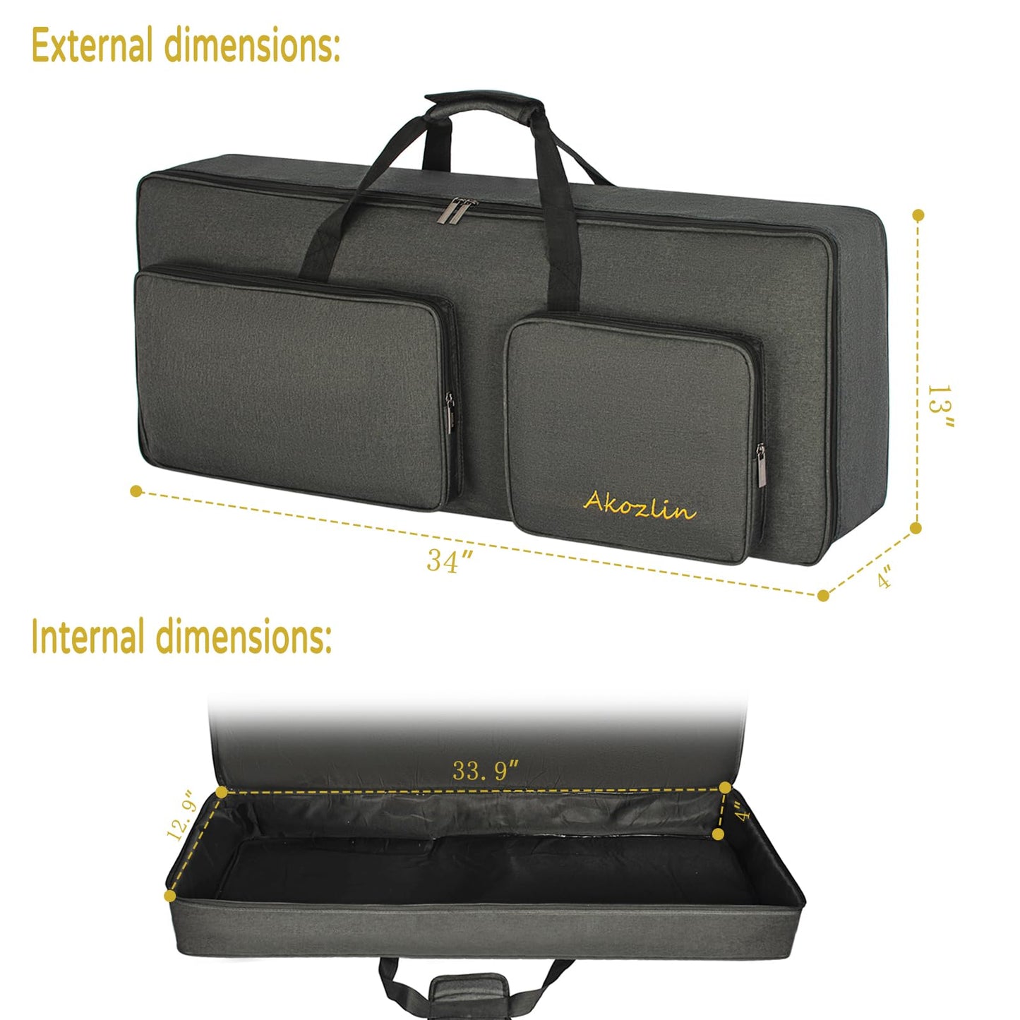 AKOZLIN 49-Key Keyboard Gig Bag 34"×13"×4" Portable Electric Piano Case Foldable Bag For 49-Note