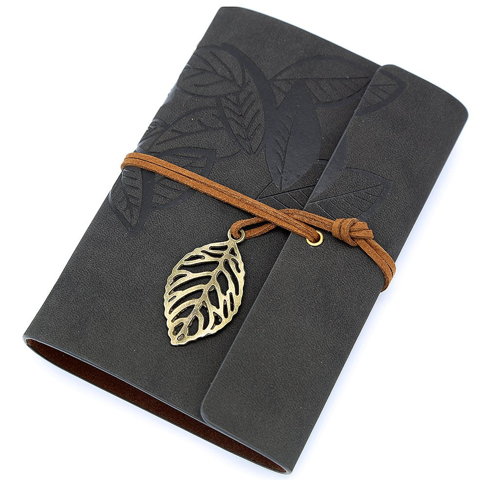 EvZ 5 Inch Mini Vintage Leather Journal, Pocket Size Refillable Loose Leaf Notebook, Retro Black PU