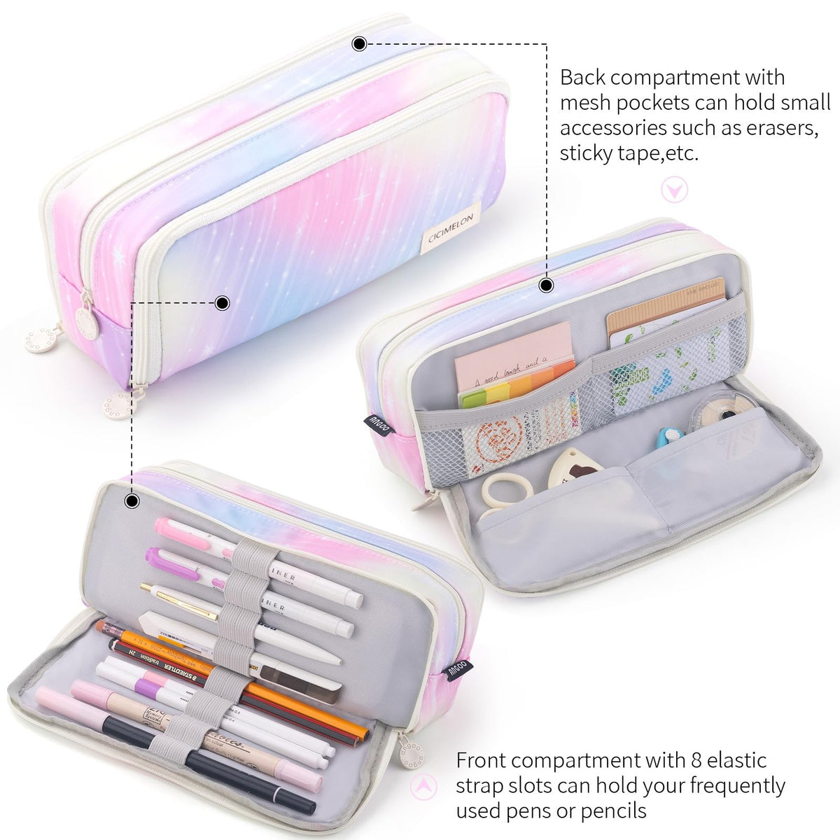 CICIMELON Large Capacity Pencil Case 3 Compartment Pouch Pen Bag for School Teen Girl Boy Men Women