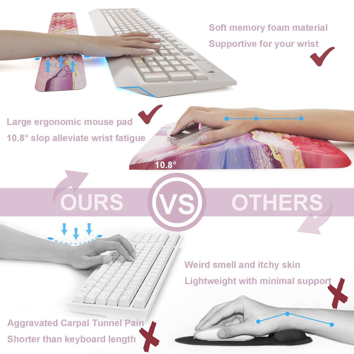 Ospelelf Ergonomic Mouse Pad and Keyboard Wrist Rest Support, Wrist Rest for Computer Keyboard