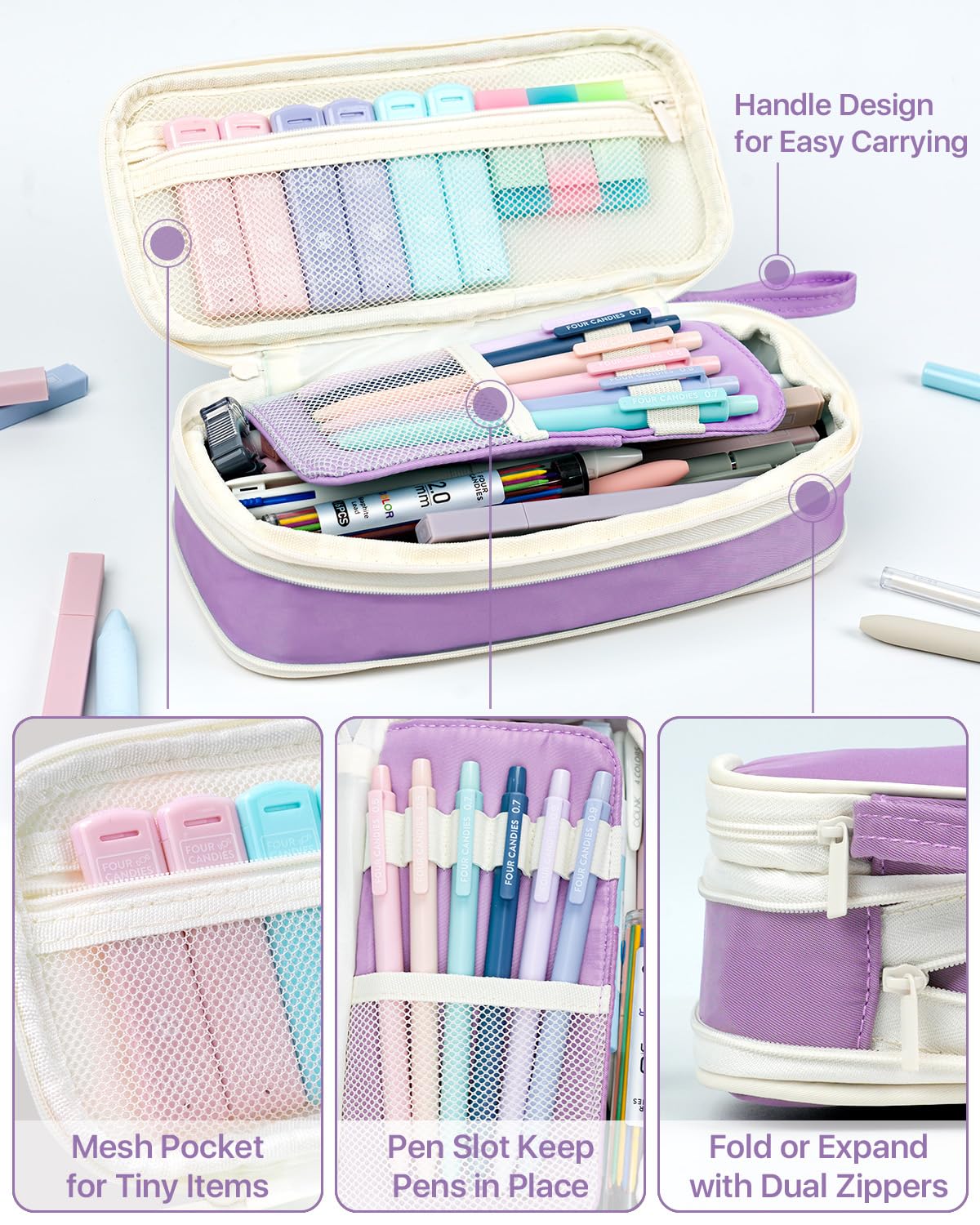 Four Candies 56PCS School Supplies with Pencil Case, Stationery Set, Purple