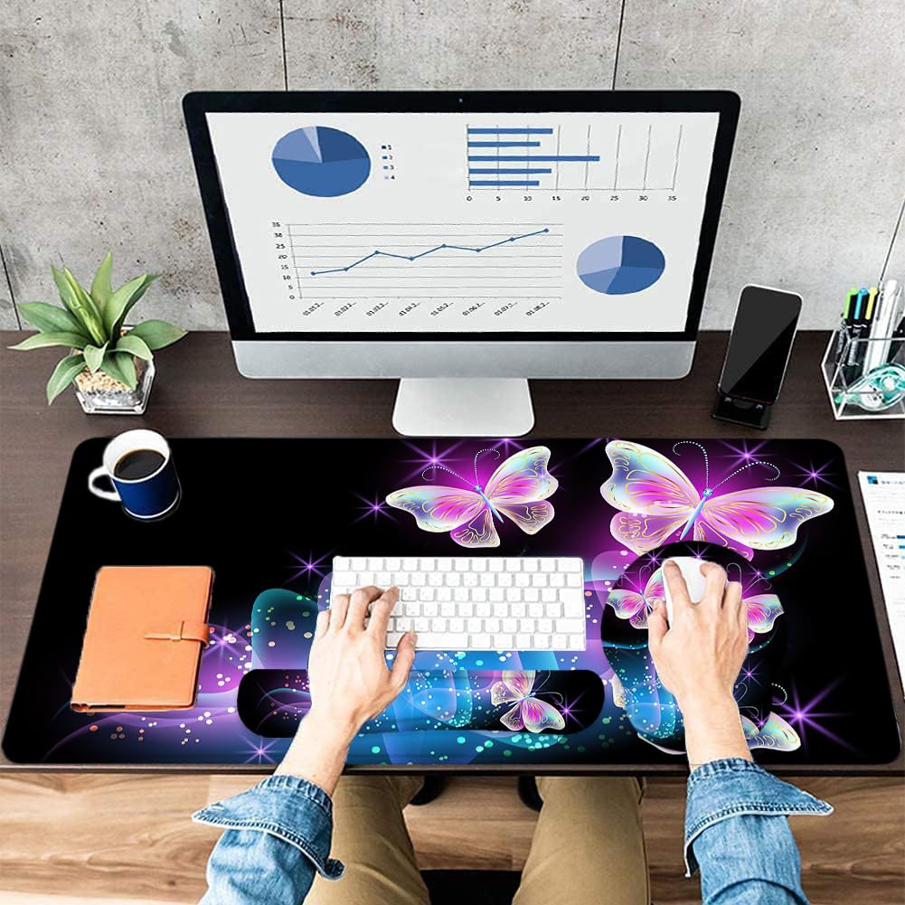 Large Desk Mat, Mouse Pad with Wrist Support, Keyboard Wrist Rest Set