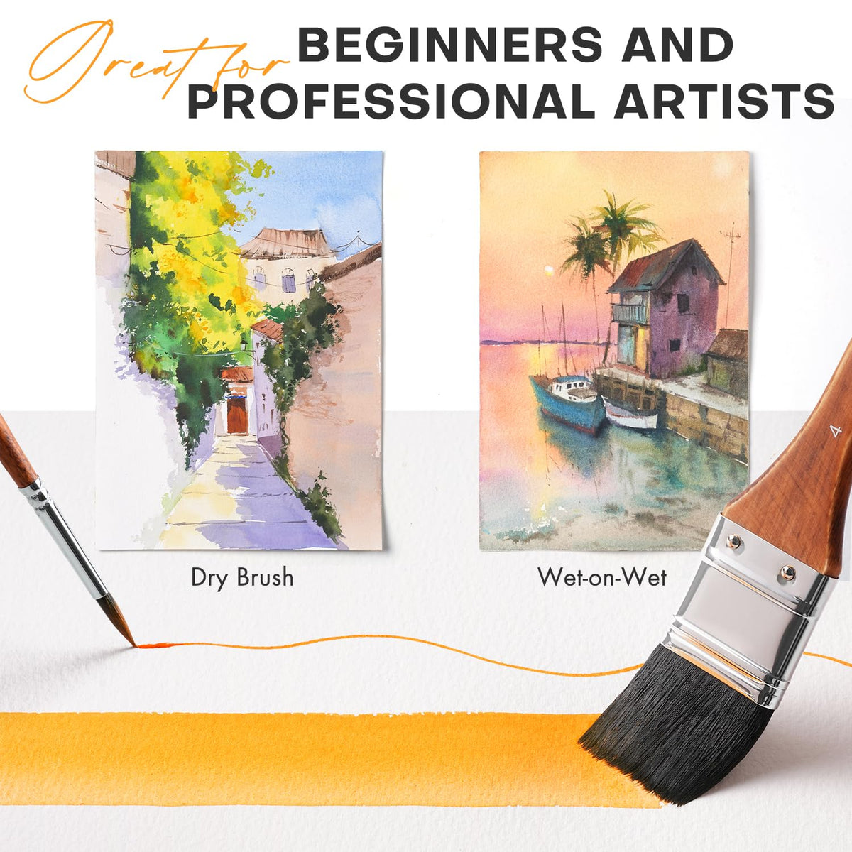 Fuumuui Professional Watercolor Brushes - 10Pcs Synthetic Squirrel Hair Paint Brush Set with Wide