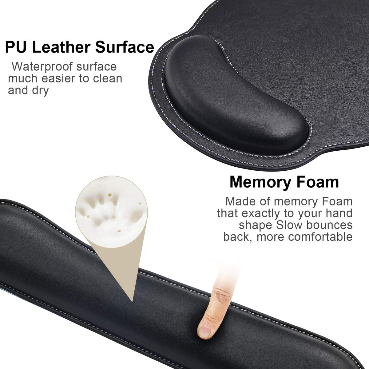 Mouse Pads with Wrist Support and Keyboard Wrist Rest Pad Set,Ergonomic PU Leather Mouse Pad for