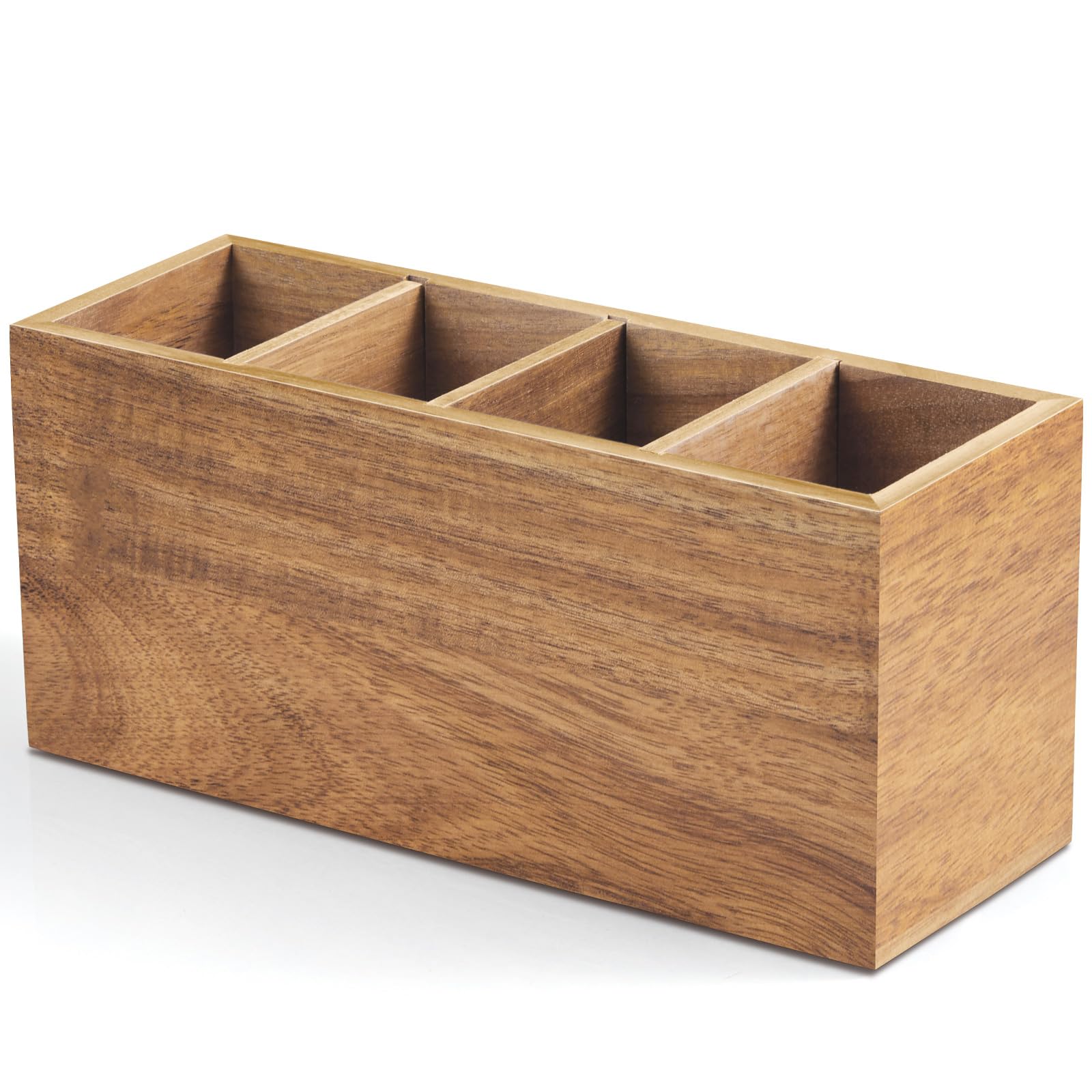 Bivvclaz Pencil Pen Holder for Desk, Acacia Wood Office Desk Organizers and Accessories with 4