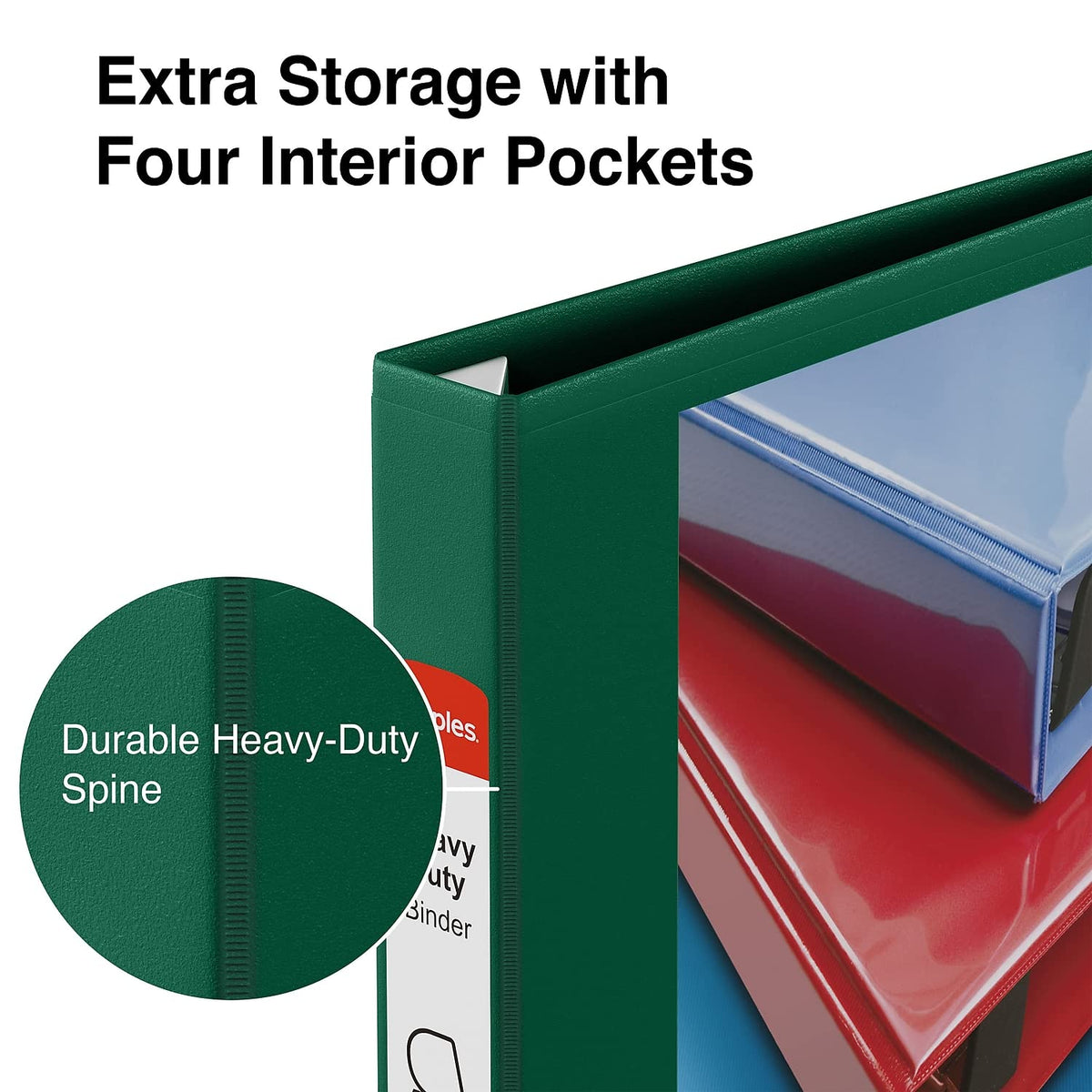 Staples Heavy-Duty 1-Inch 3-Ring View Binder, Dark Green, 3-Pack