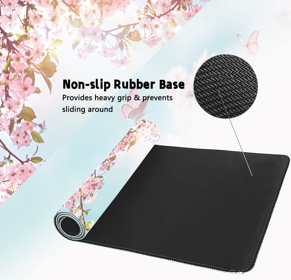 Extended Large Gaming Mouse Pad Dreamy Romantic Pink Sakura Butterflies XXL Size Keyboard Mouse Mat