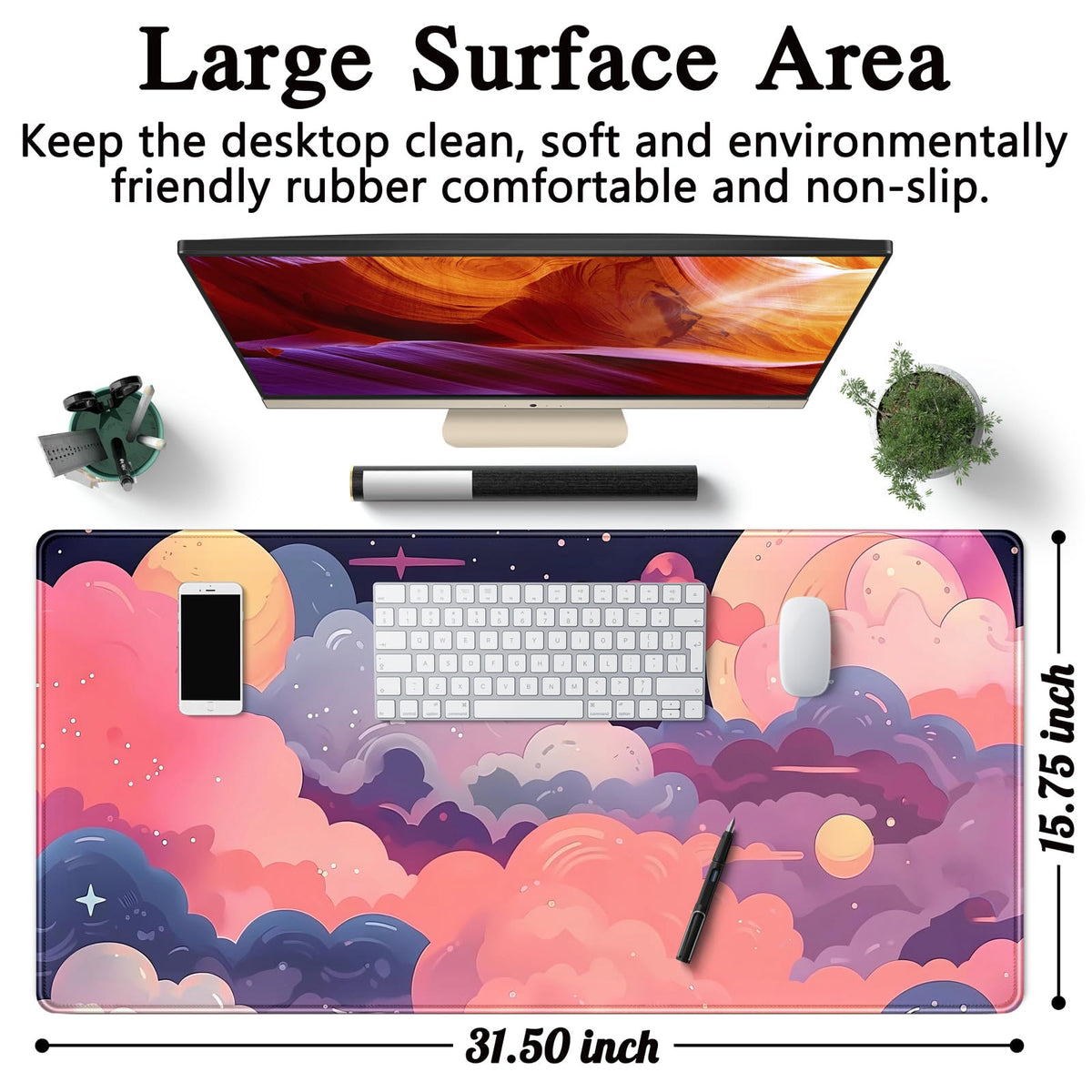 Cute Desk Mat Kawaii Pink Purple Desk Pad Keyboard Mouse Pad Large